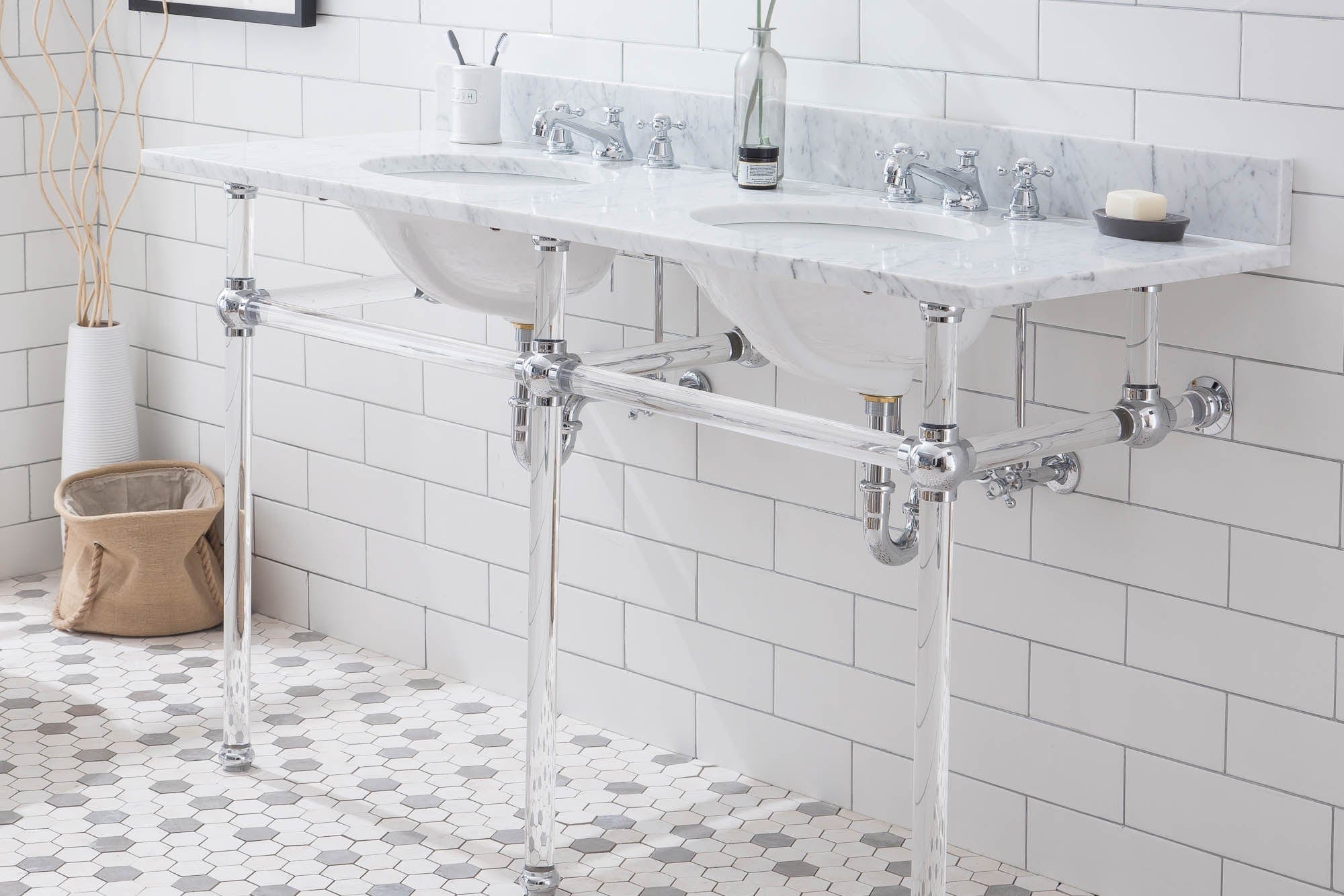 Empire 60 Inch Wide Double Wash Stand, P-Trap, and Counter Top with Basin included in Chrome Finish - Molaix732030762800EP60C-0100