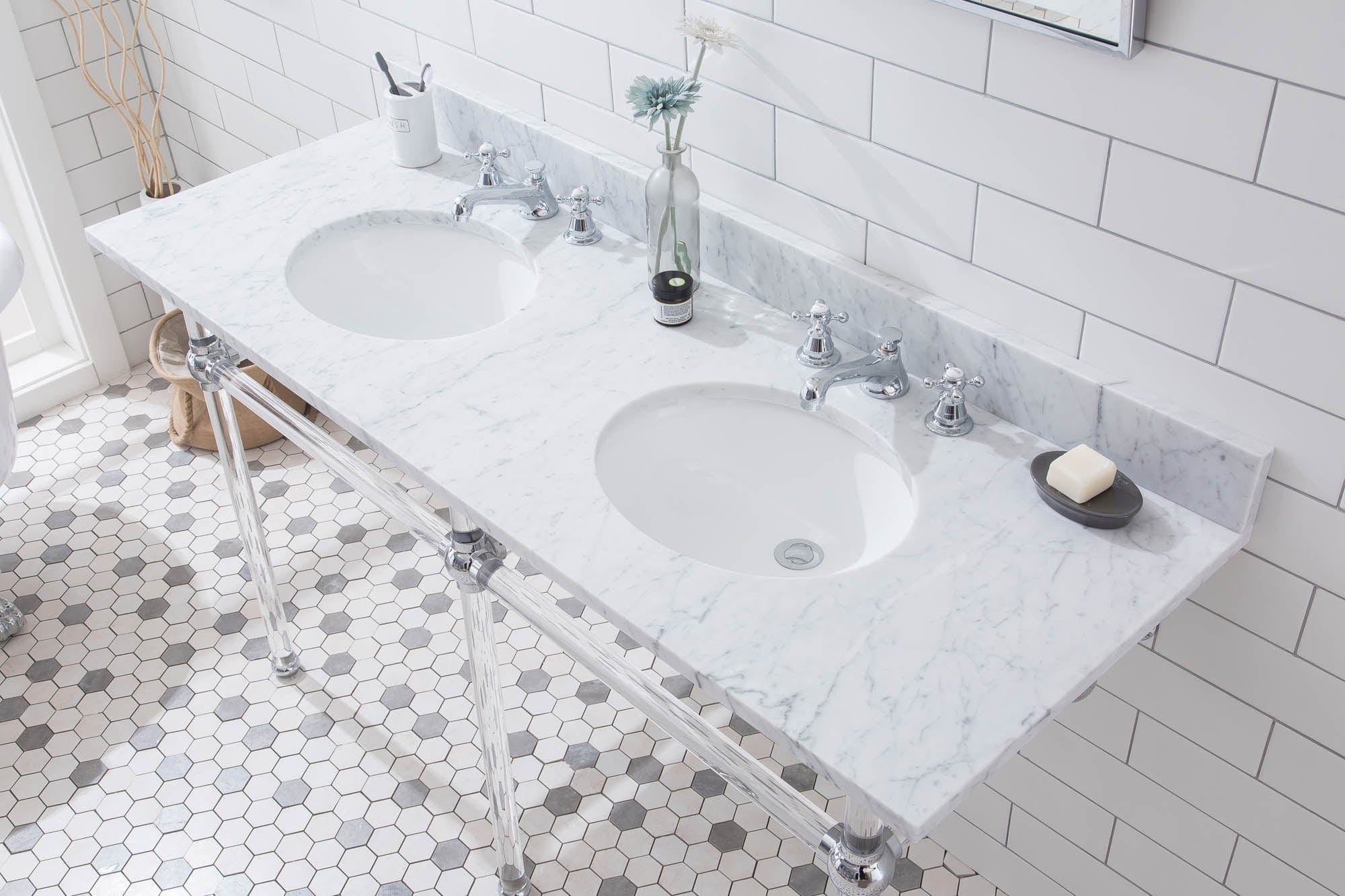 Empire 60 Inch Wide Double Wash Stand, P-Trap, and Counter Top with Basin included in Chrome Finish - Molaix732030762800EP60C-0100