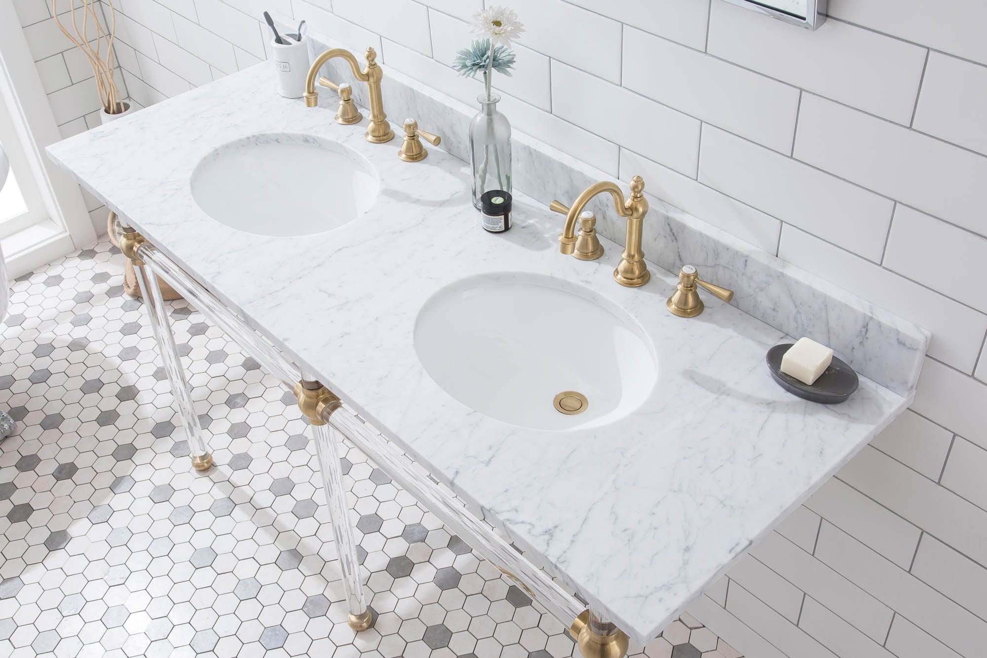 Empire 60 Inch Wide Double Wash Stand, P-Trap, and Counter Top with Basin included in Satin Gold Finish - Molaix732030762824EP60C-0600