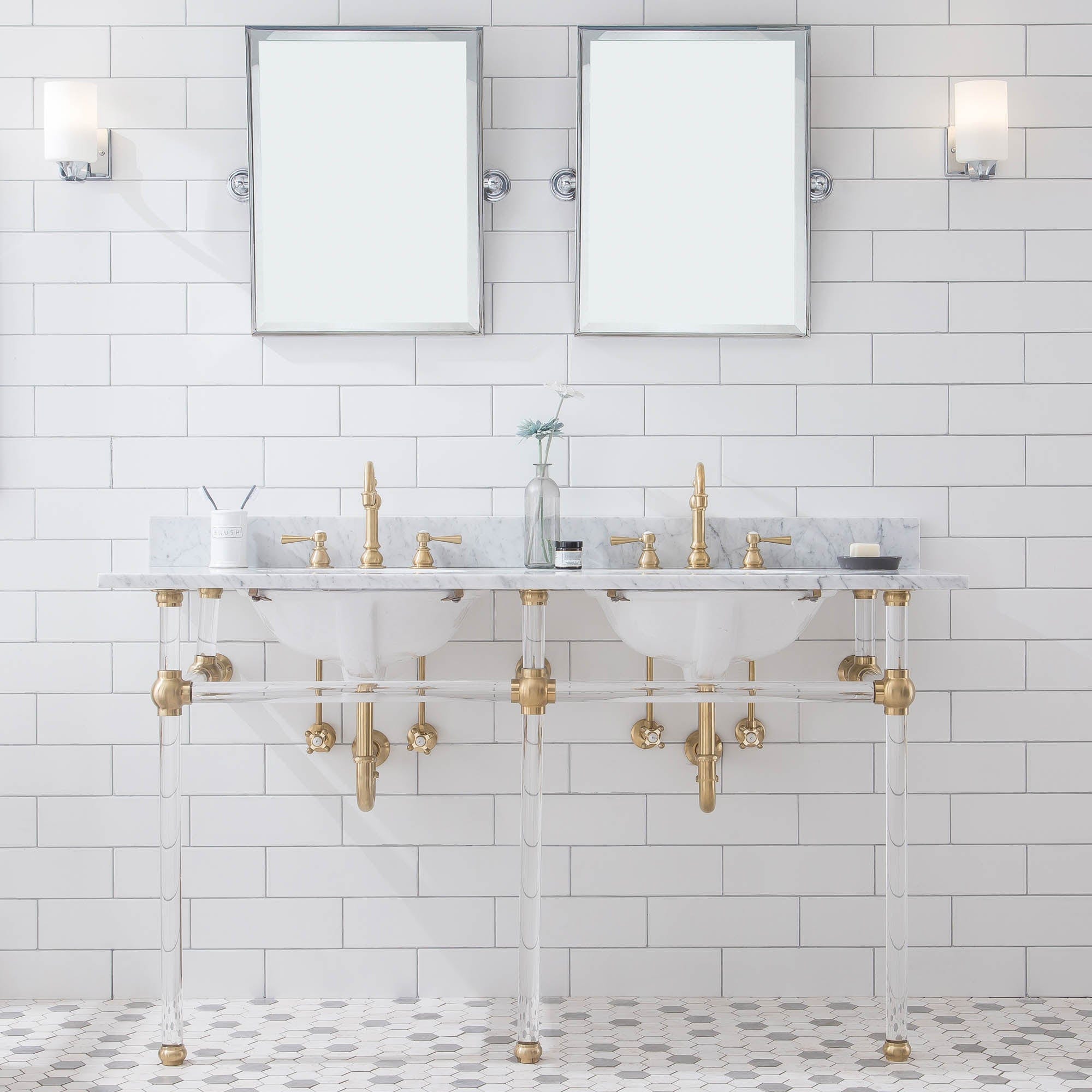 Empire 60 Inch Wide Double Wash Stand, P-Trap, and Counter Top with Basin included in Satin Gold Finish - Molaix732030762824EP60C-0600