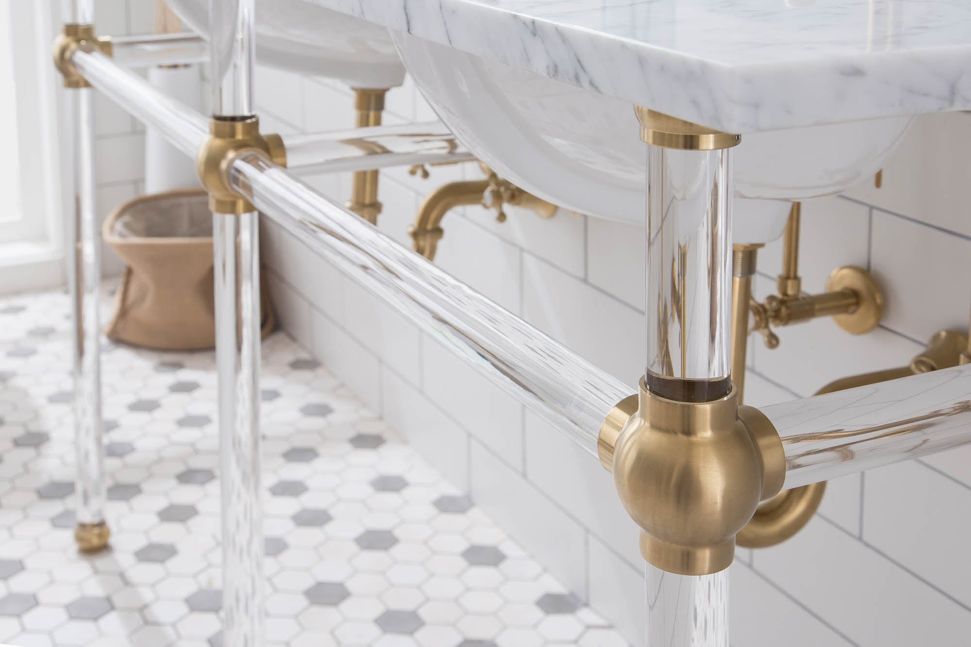 Empire 60 Inch Wide Double Wash Stand, P-Trap, and Counter Top with Basin included in Satin Gold Finish - Molaix732030762824EP60C-0600