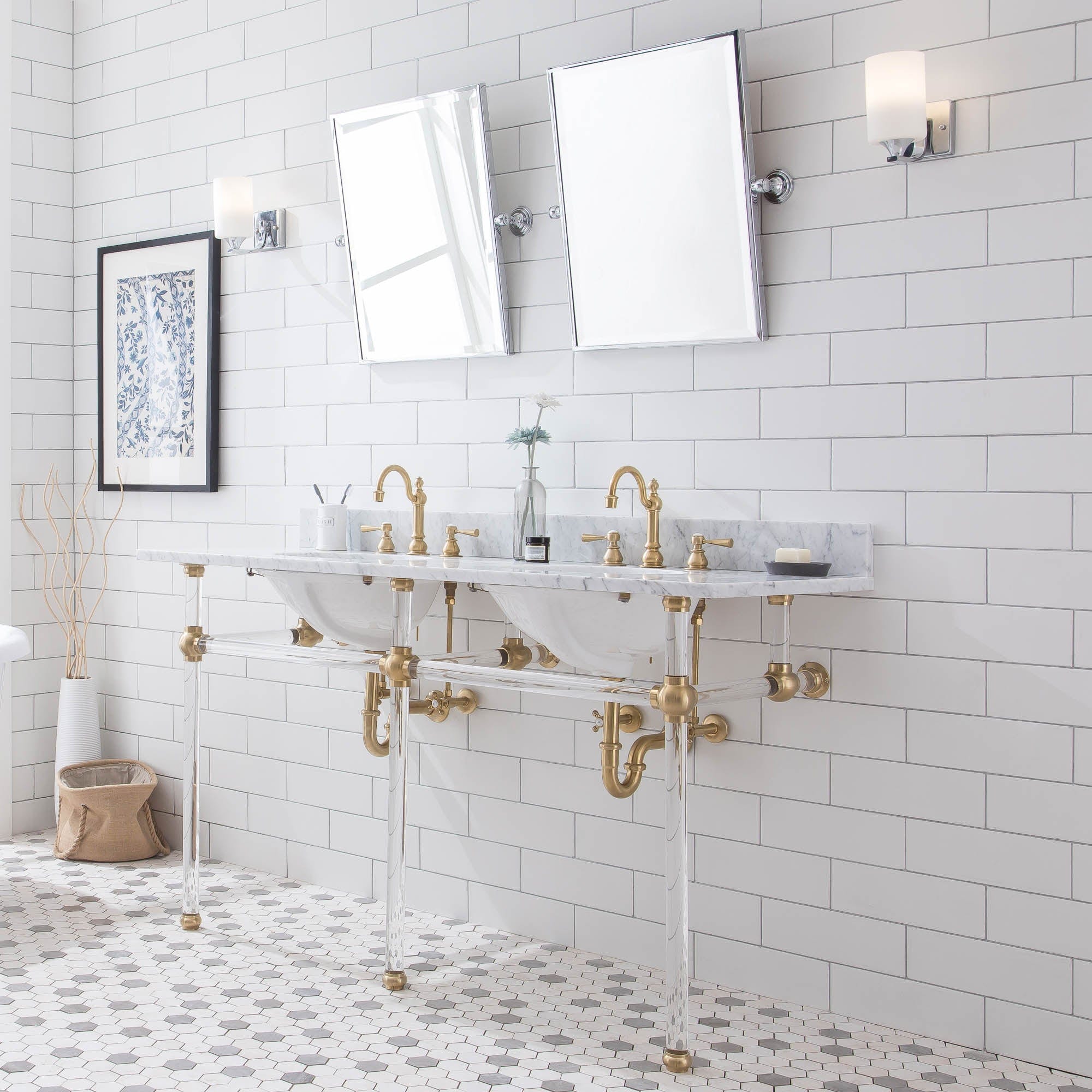 Empire 60 Inch Wide Double Wash Stand, P-Trap, and Counter Top with Basin included in Satin Gold Finish - Molaix732030762824EP60C-0600