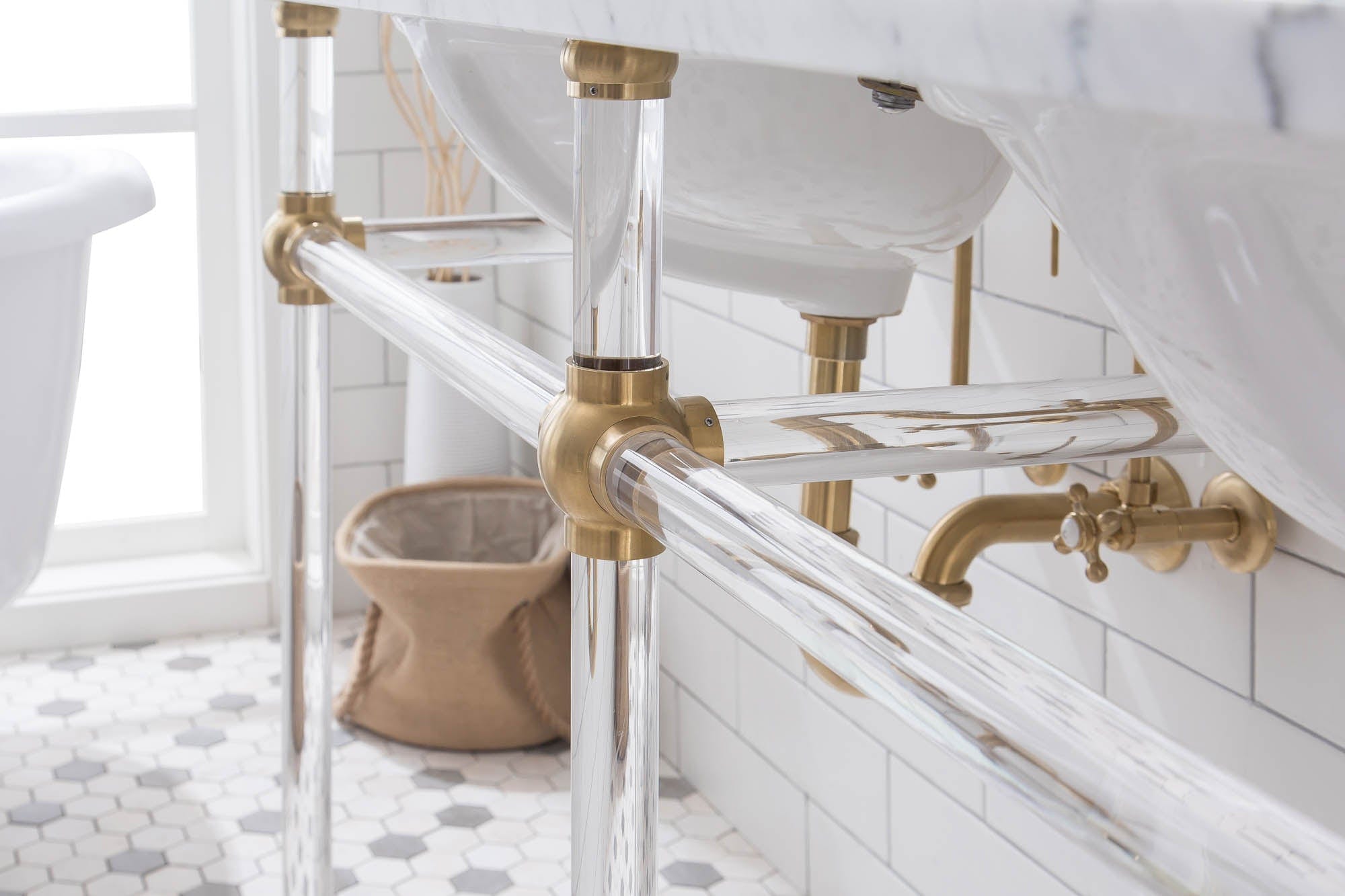 Empire 60 Inch Wide Double Wash Stand, P-Trap, and Counter Top with Basin included in Satin Gold Finish - Molaix732030762824EP60C-0600