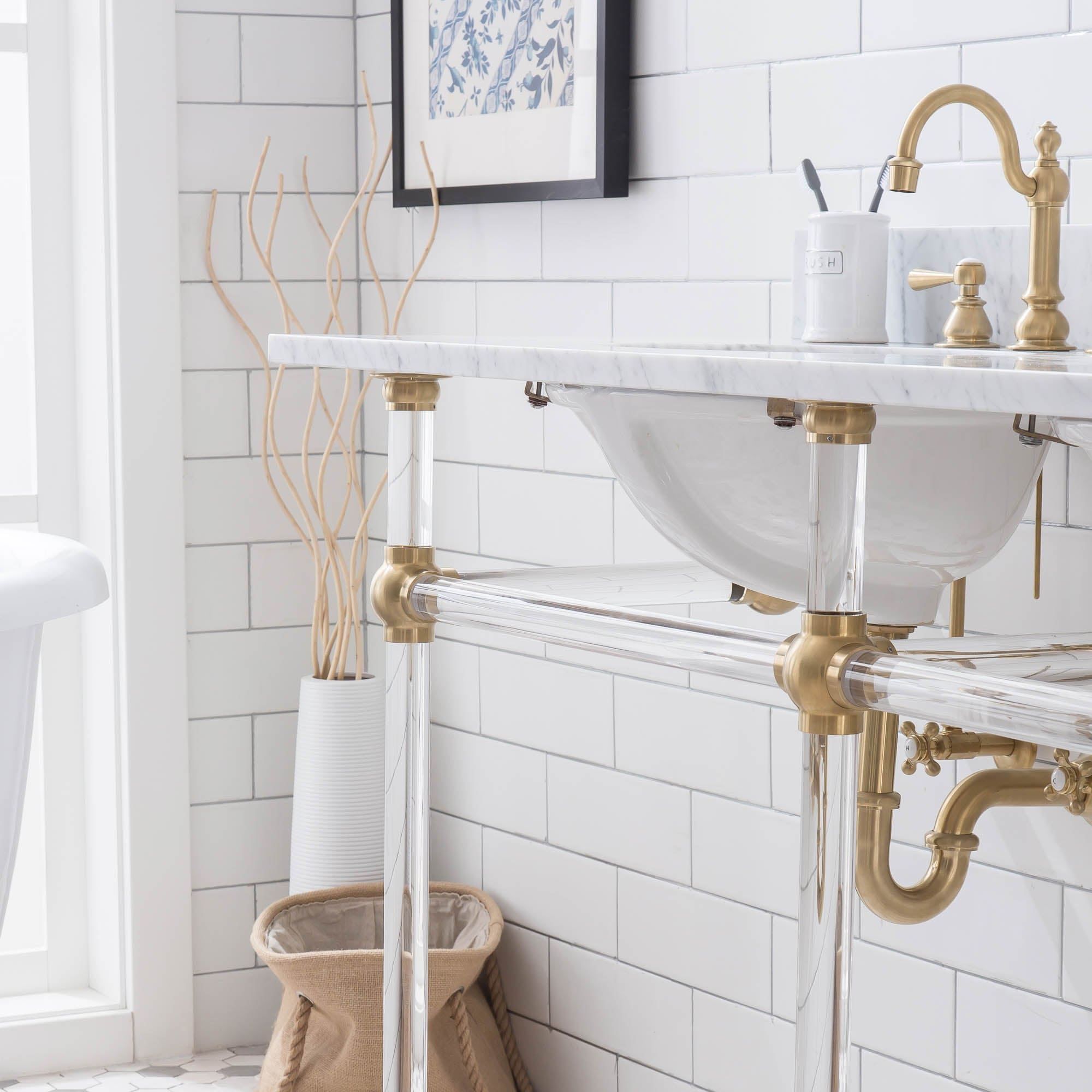 Empire 60 Inch Wide Double Wash Stand, P-Trap, and Counter Top with Basin included in Satin Gold Finish - Molaix732030762824EP60C-0600