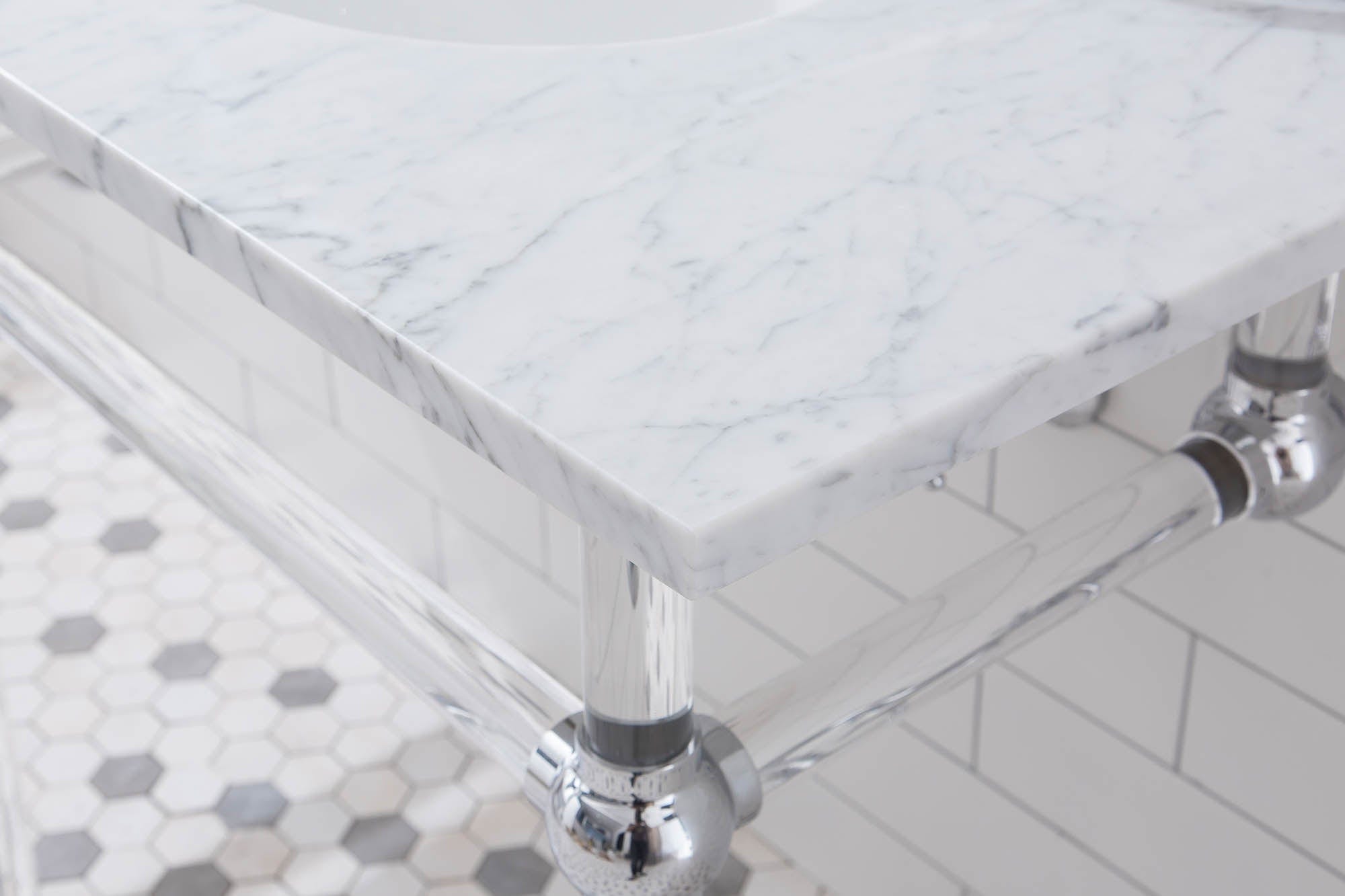 Empire 60 Inch Wide Double Wash Stand, P-Trap, Counter Top with Basin, and F2-0012 Faucet included in Chrome Finish - Molaix732030762848EP60D-0112