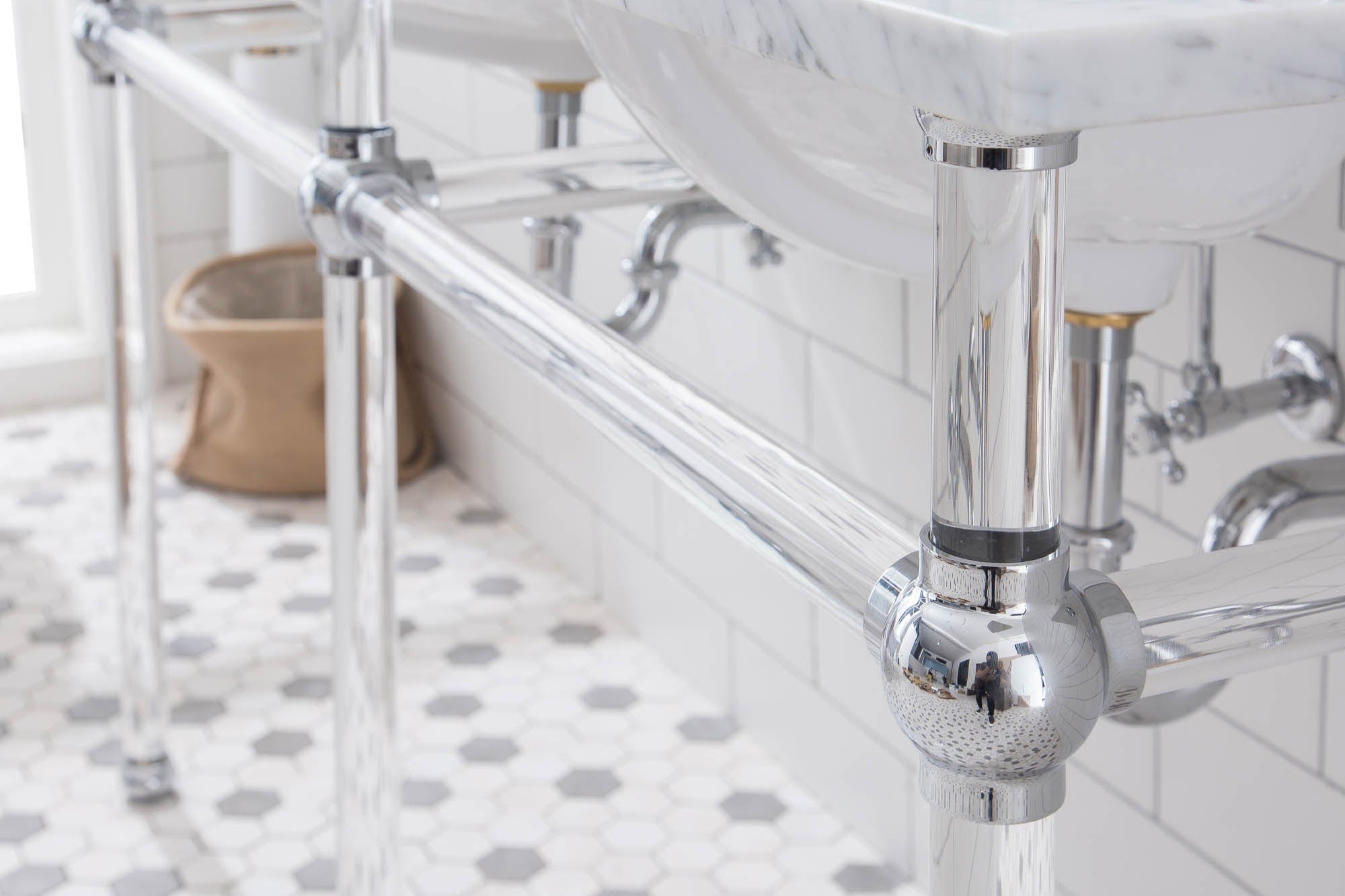 Empire 60 Inch Wide Double Wash Stand, P-Trap, Counter Top with Basin, and F2-0012 Faucet included in Chrome Finish - Molaix732030762848EP60D-0112