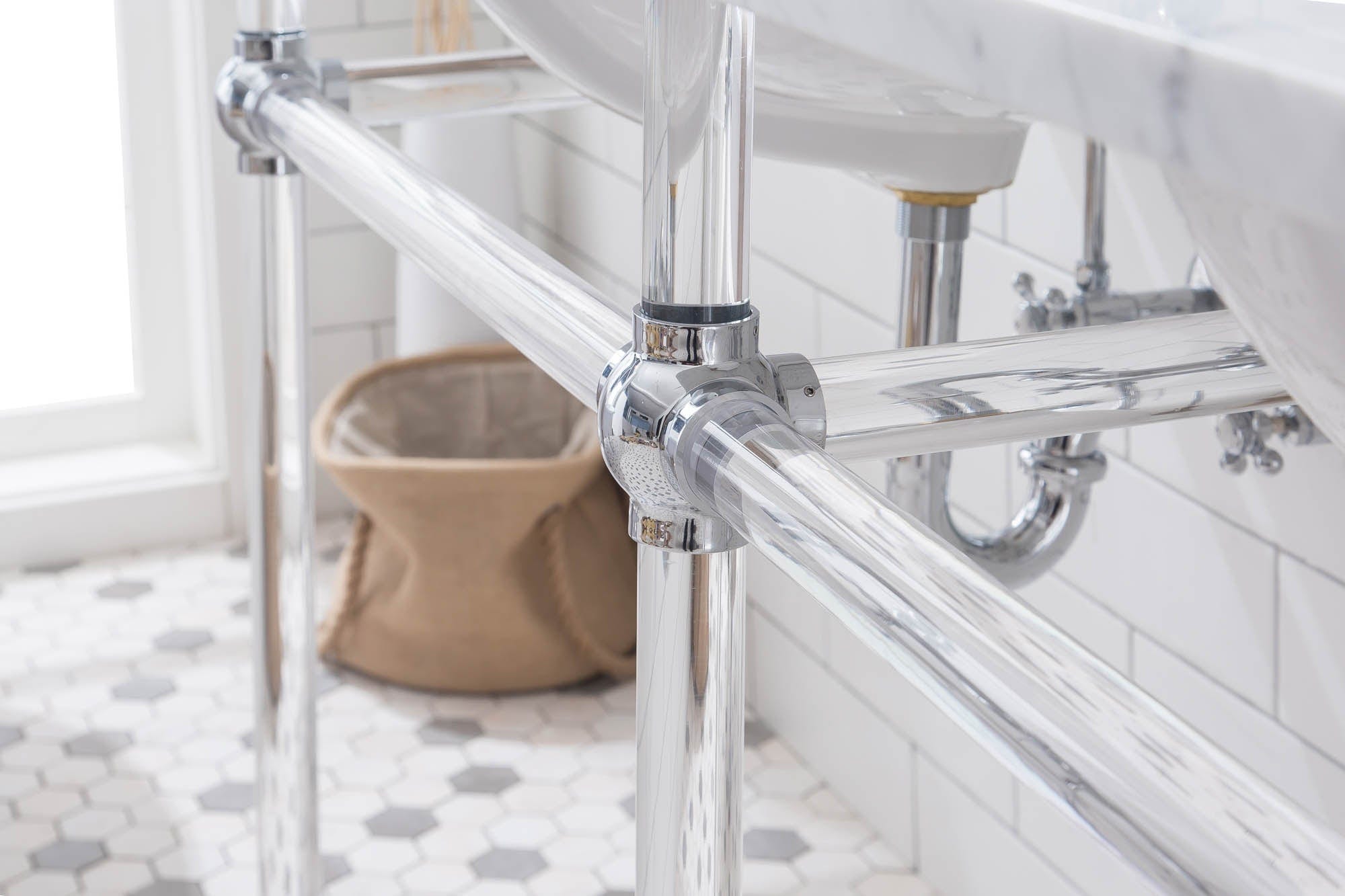 Empire 60 Inch Wide Double Wash Stand, P-Trap, Counter Top with Basin, and F2-0012 Faucet included in Chrome Finish - Molaix732030762848EP60D-0112