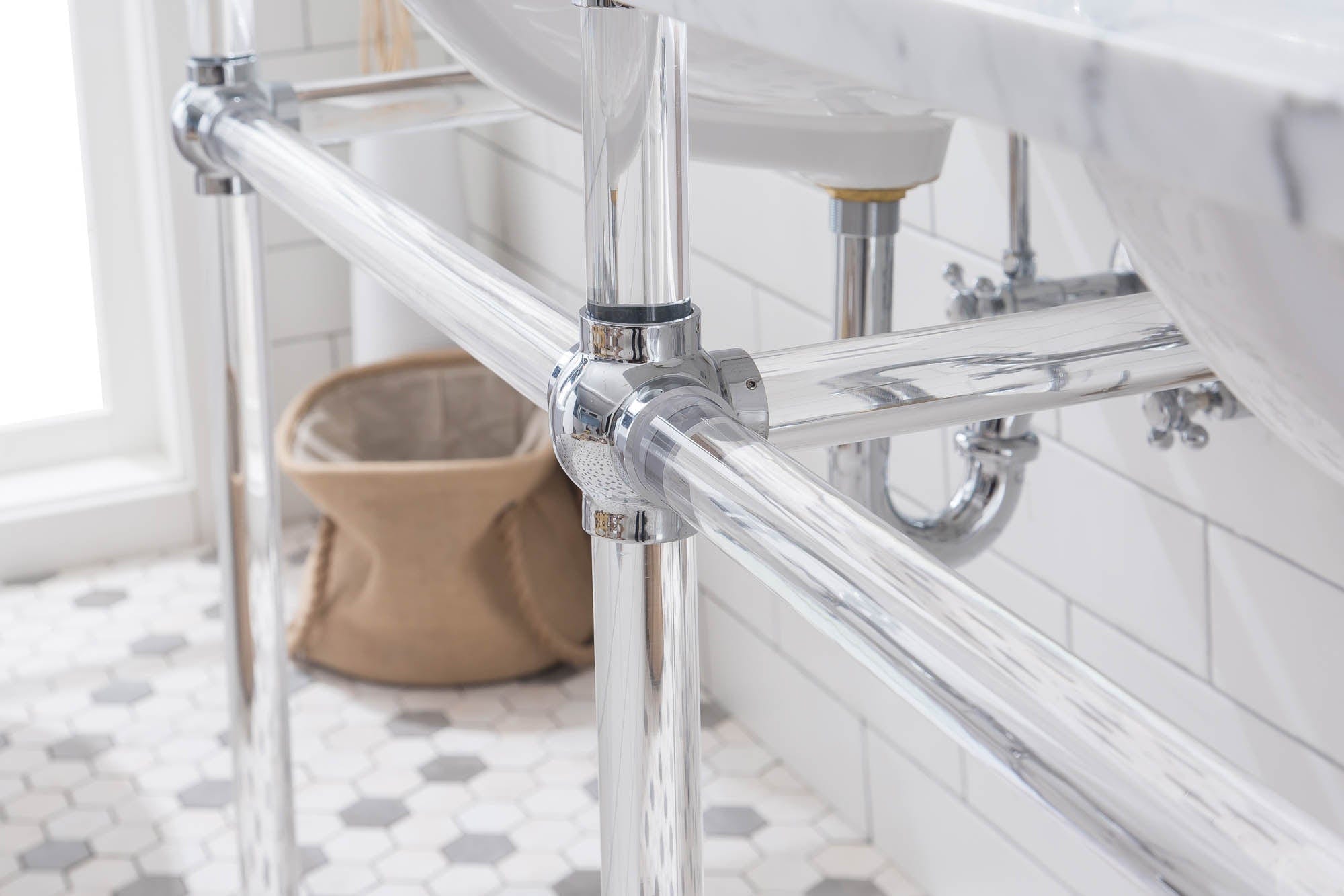 Empire 60 Inch Wide Double Wash Stand, P-Trap, Counter Top with Basin, and F2-0013 Faucet included in Chrome Finish - Molaix732030762855EP60D-0113
