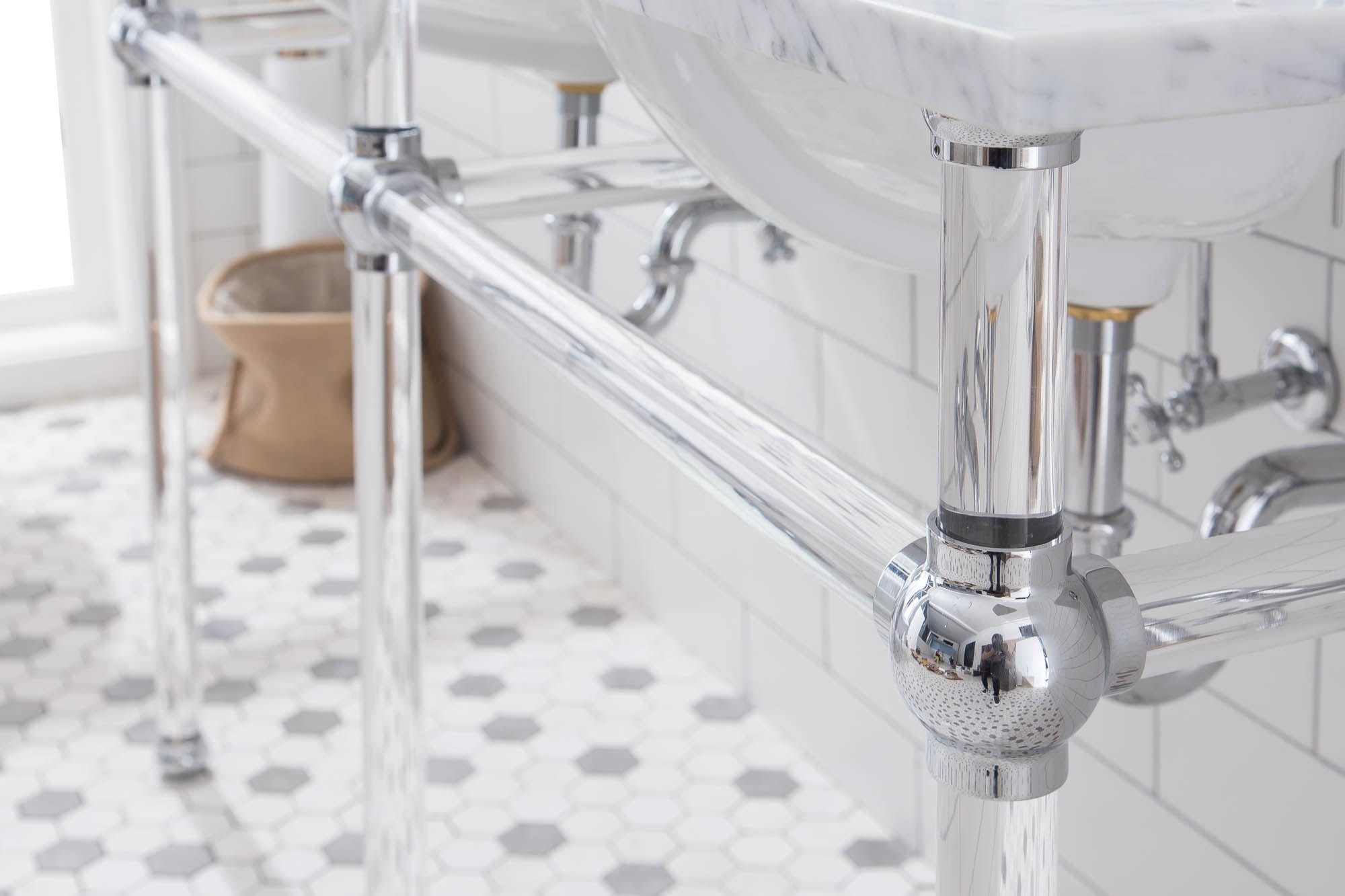 Empire 60 Inch Wide Double Wash Stand, P-Trap, Counter Top with Basin, and F2-0013 Faucet included in Chrome Finish - Molaix732030762855EP60D-0113