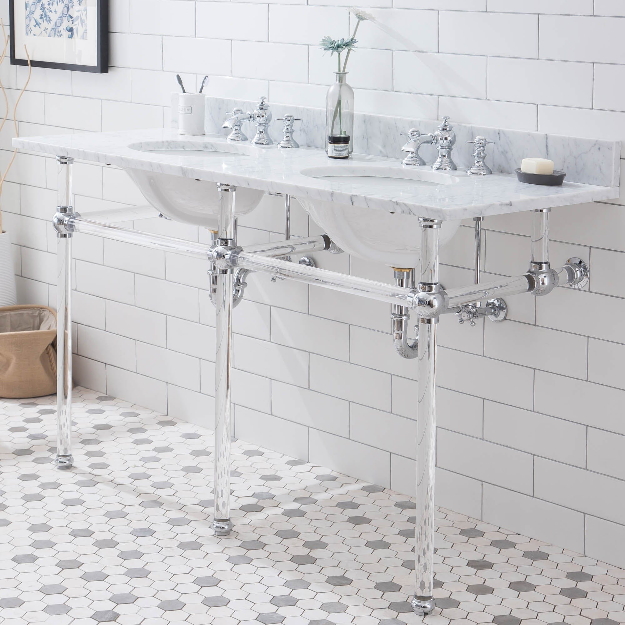 Empire 60 Inch Wide Double Wash Stand, P-Trap, Counter Top with Basin, and F2-0013 Faucet included in Chrome Finish - Molaix732030762855EP60D-0113