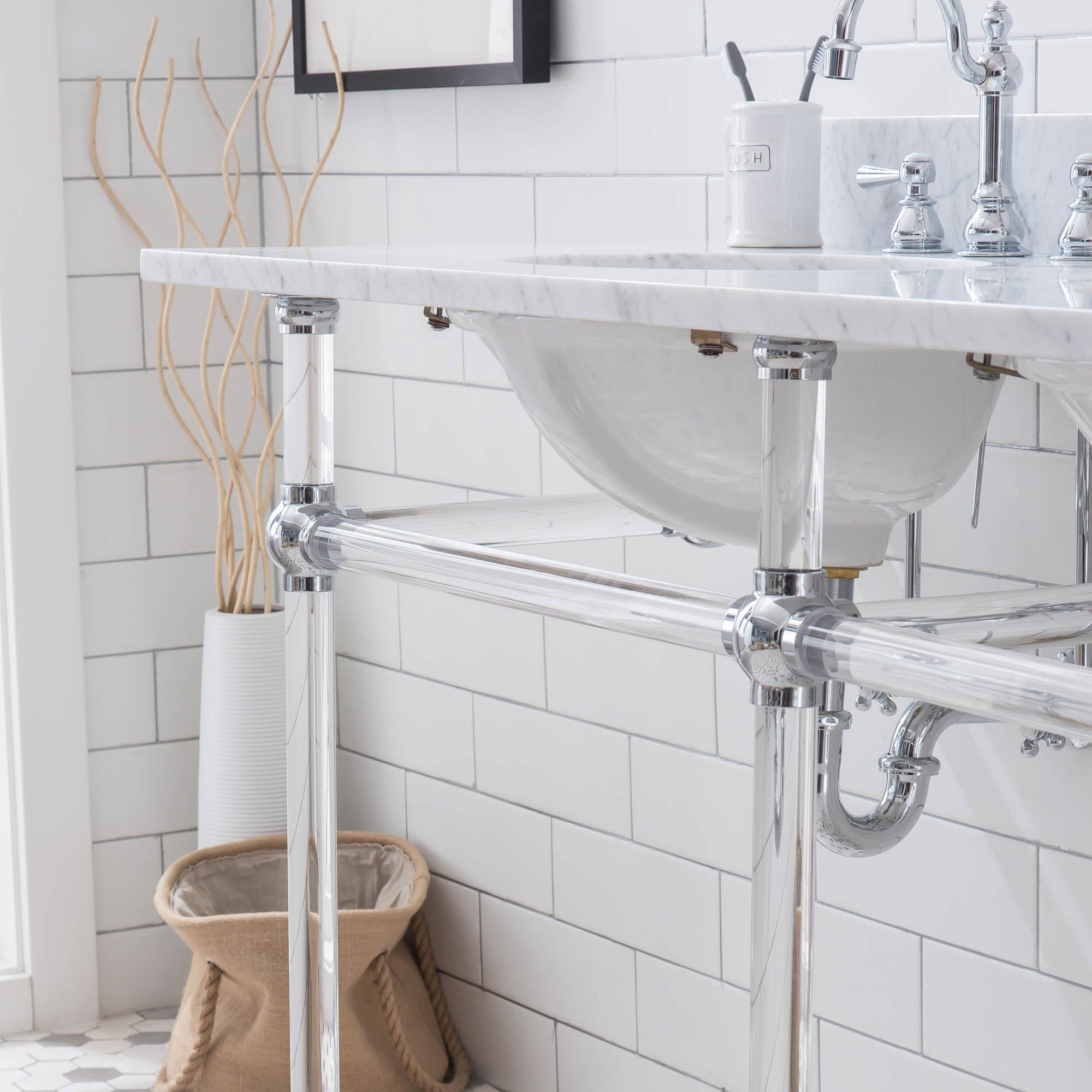 Empire 60 Inch Wide Double Wash Stand, P-Trap, Counter Top with Basin, and F2-0013 Faucet included in Chrome Finish - Molaix732030762855EP60D-0113