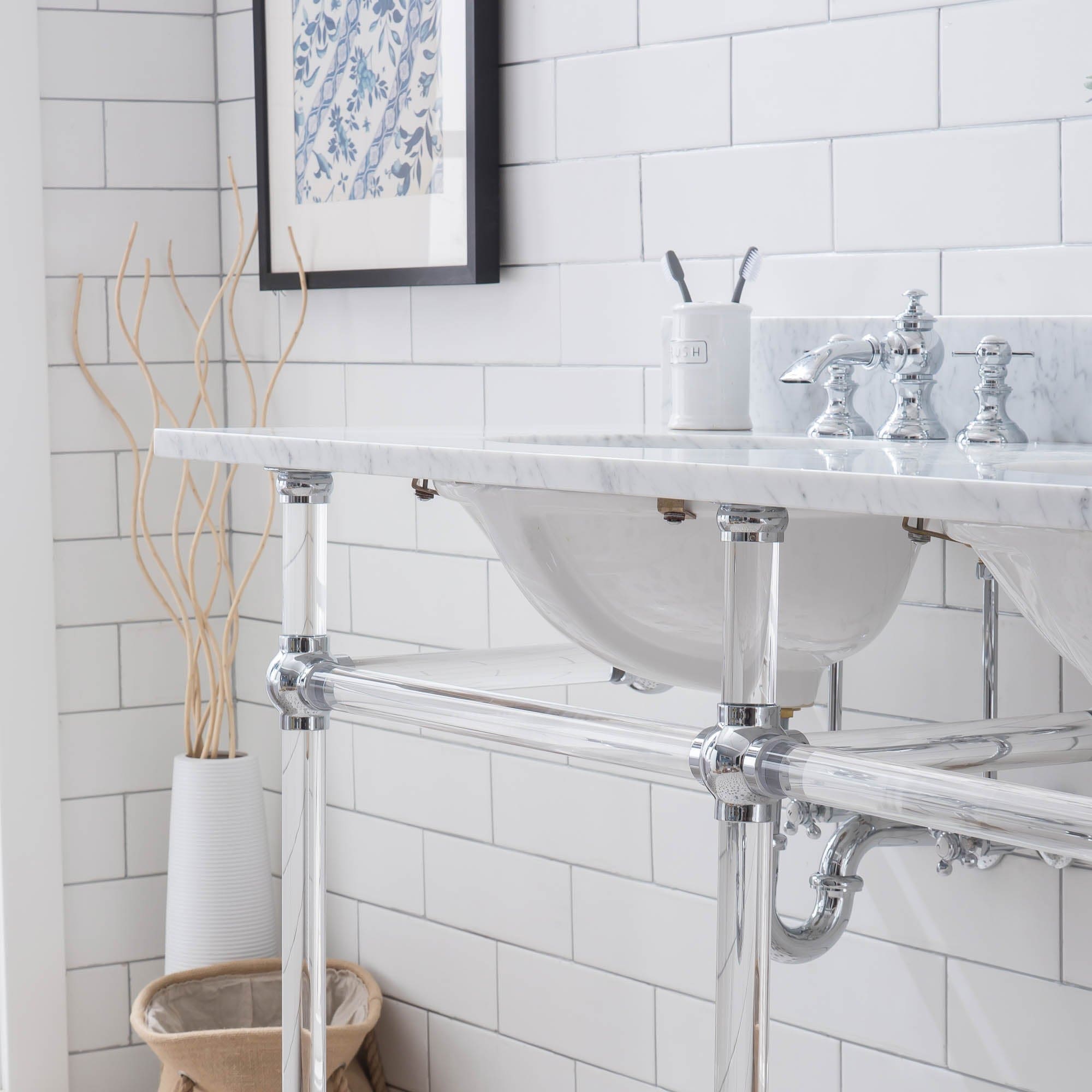 Empire 60 Inch Wide Double Wash Stand, P-Trap, Counter Top with Basin, and F2-0013 Faucet included in Chrome Finish - Molaix732030762855EP60D-0113