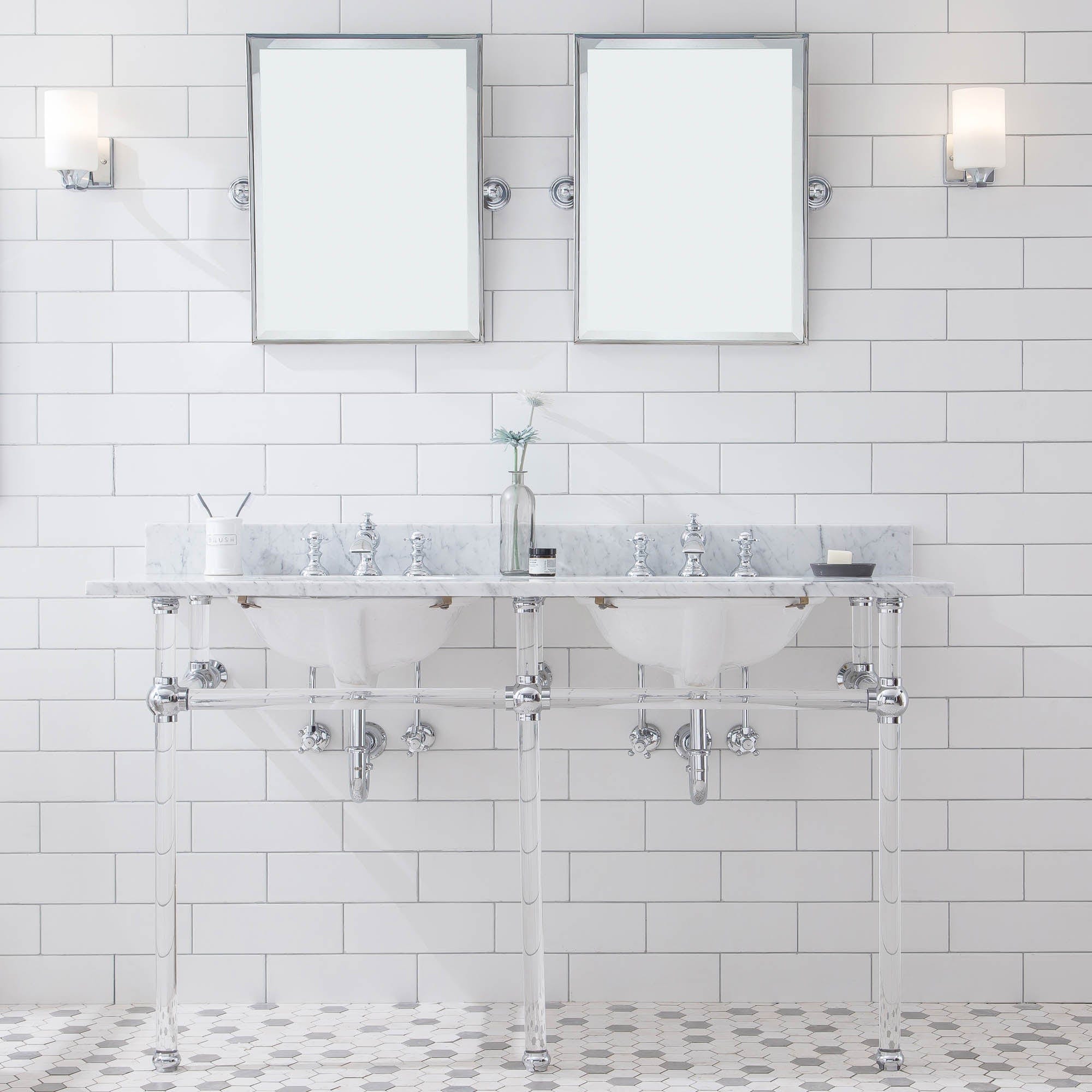 Empire 60 Inch Wide Double Wash Stand, P-Trap, Counter Top with Basin, and F2-0013 Faucet included in Chrome Finish - Molaix732030762855EP60D-0113