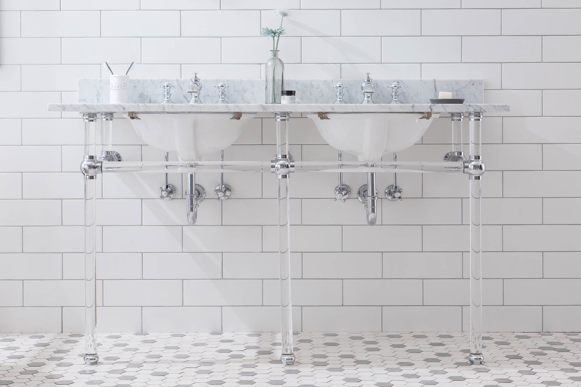 Empire 60 Inch Wide Double Wash Stand, P-Trap, Counter Top with Basin, and F2-0013 Faucet included in Chrome Finish - Molaix732030762855EP60D-0113