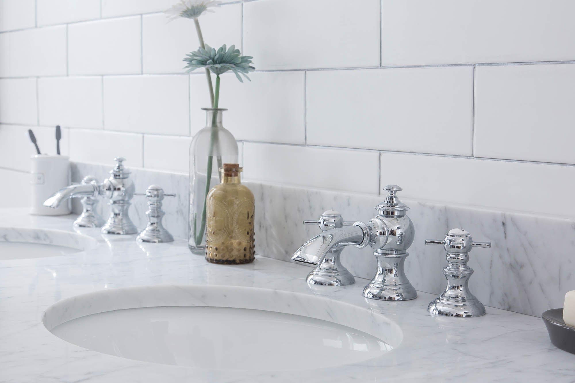 Empire 60 Inch Wide Double Wash Stand, P-Trap, Counter Top with Basin, and F2-0013 Faucet included in Chrome Finish - Molaix732030762855EP60D-0113