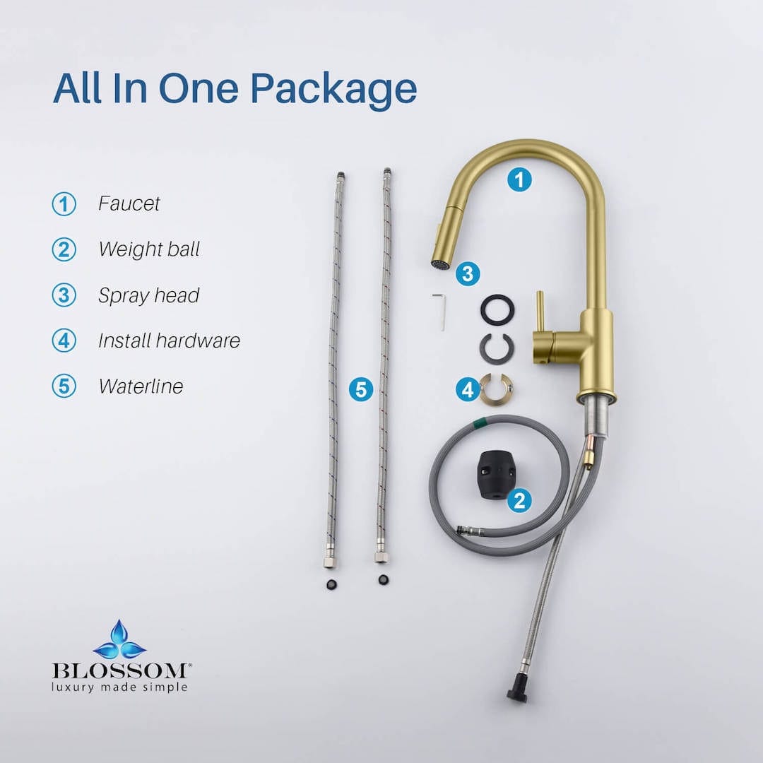 Kitchen Faucet - Single Handle Pull Down Kitchen Faucet - Brush Gold - Molaix842708117617Kitchen FaucetF01 206 06