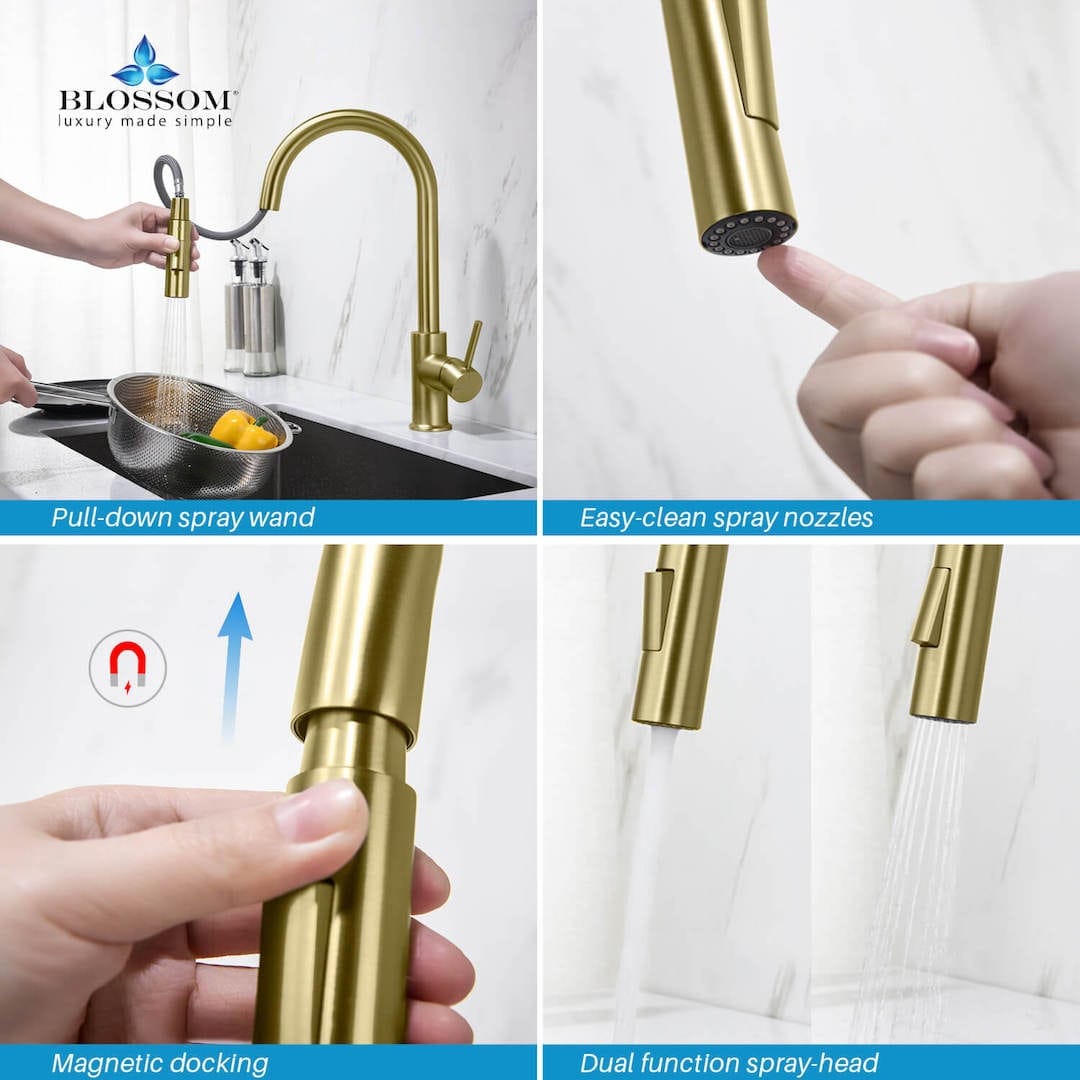 Kitchen Faucet - Single Handle Pull Down Kitchen Faucet - Brush Gold - Molaix842708117617Kitchen FaucetF01 206 06