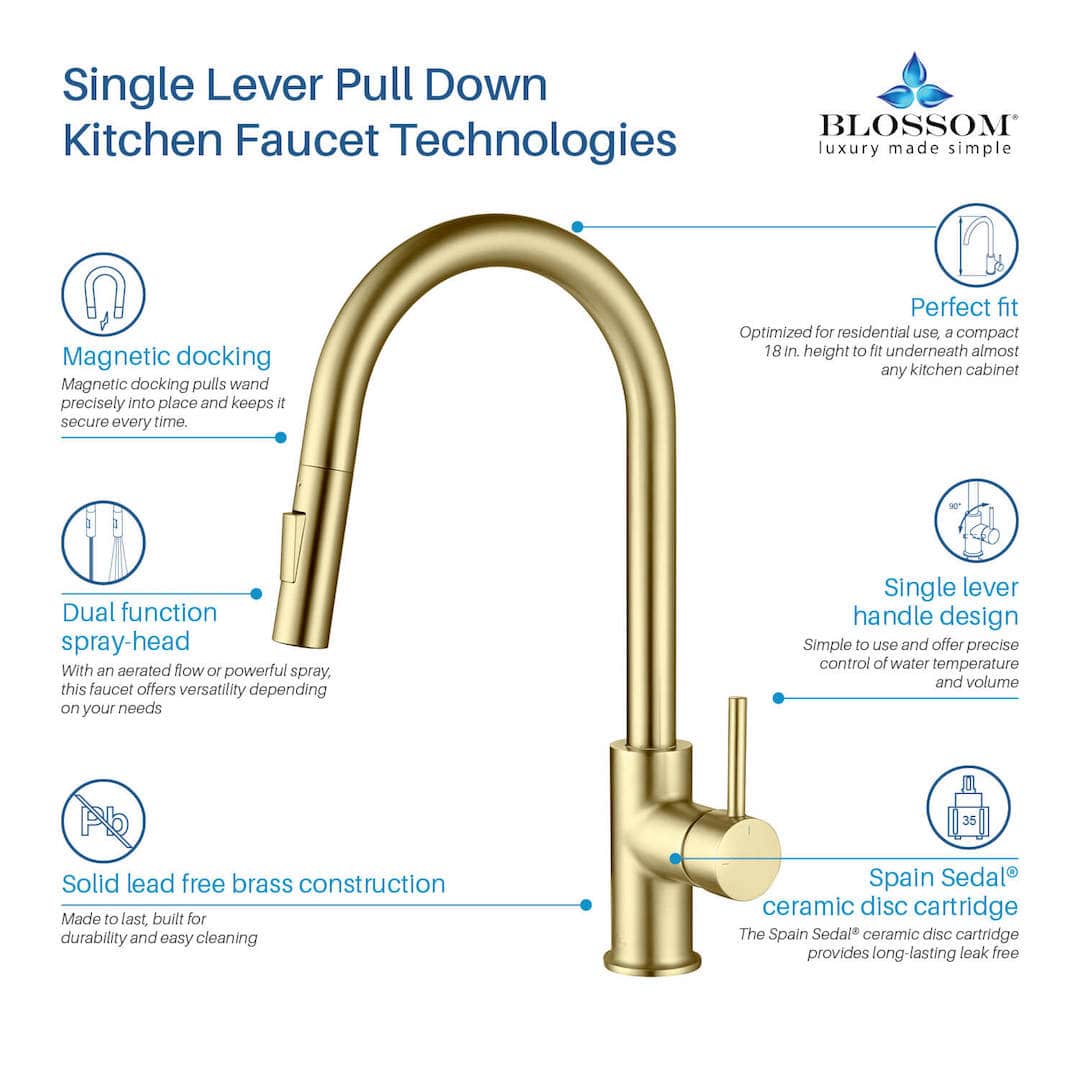 Kitchen Faucet - Single Handle Pull Down Kitchen Faucet - Brush Gold - Molaix842708117617Kitchen FaucetF01 206 06