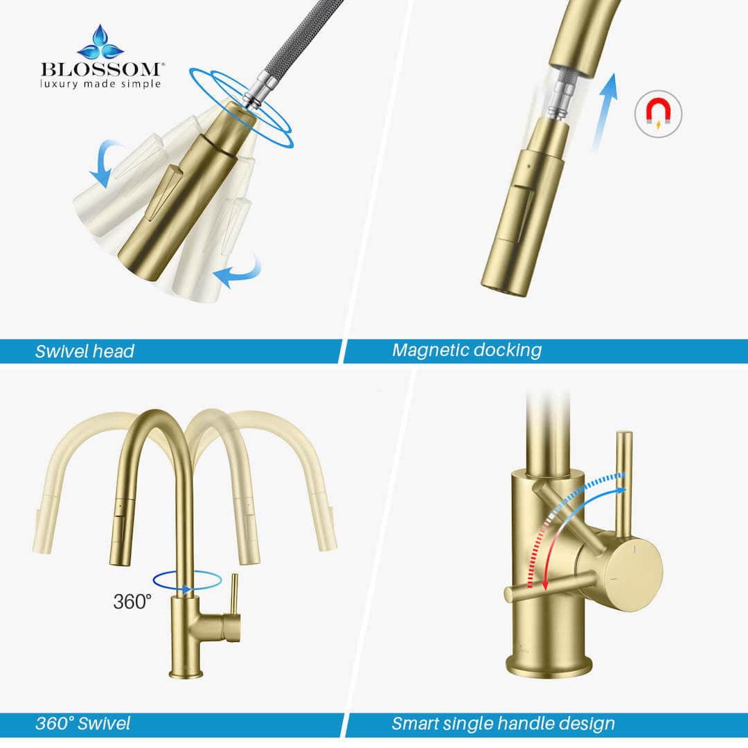 Kitchen Faucet - Single Handle Pull Down Kitchen Faucet - Brush Gold - Molaix842708117617Kitchen FaucetF01 206 06