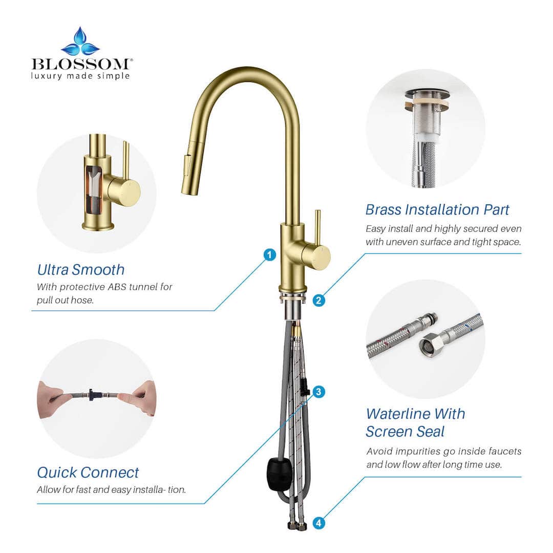 Kitchen Faucet - Single Handle Pull Down Kitchen Faucet - Brush Gold - Molaix842708117617Kitchen FaucetF01 206 06