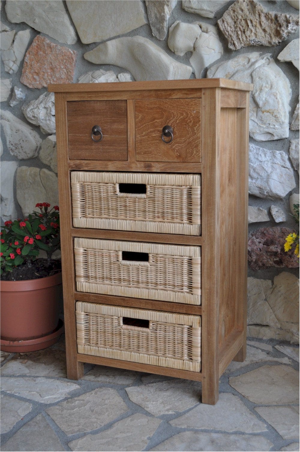 Safari Occasional Table w/ Drawer & Rattan Baskets - Molaix82045288506TB-2130C