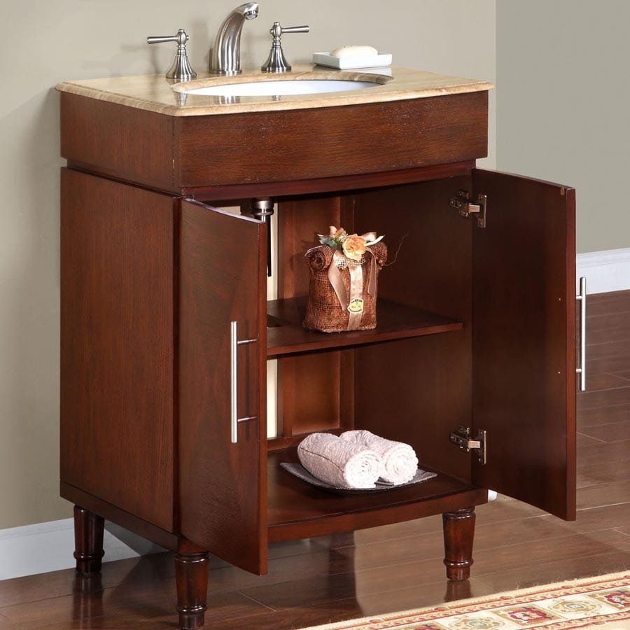 Silkroad Exclusive 26-inch Travertine Top Single Sink Bathroom Vanity - HYP-0220-T-UWC-26 - Molaix610256800387Bathroom VanityHYP-0220-T-UWC-26