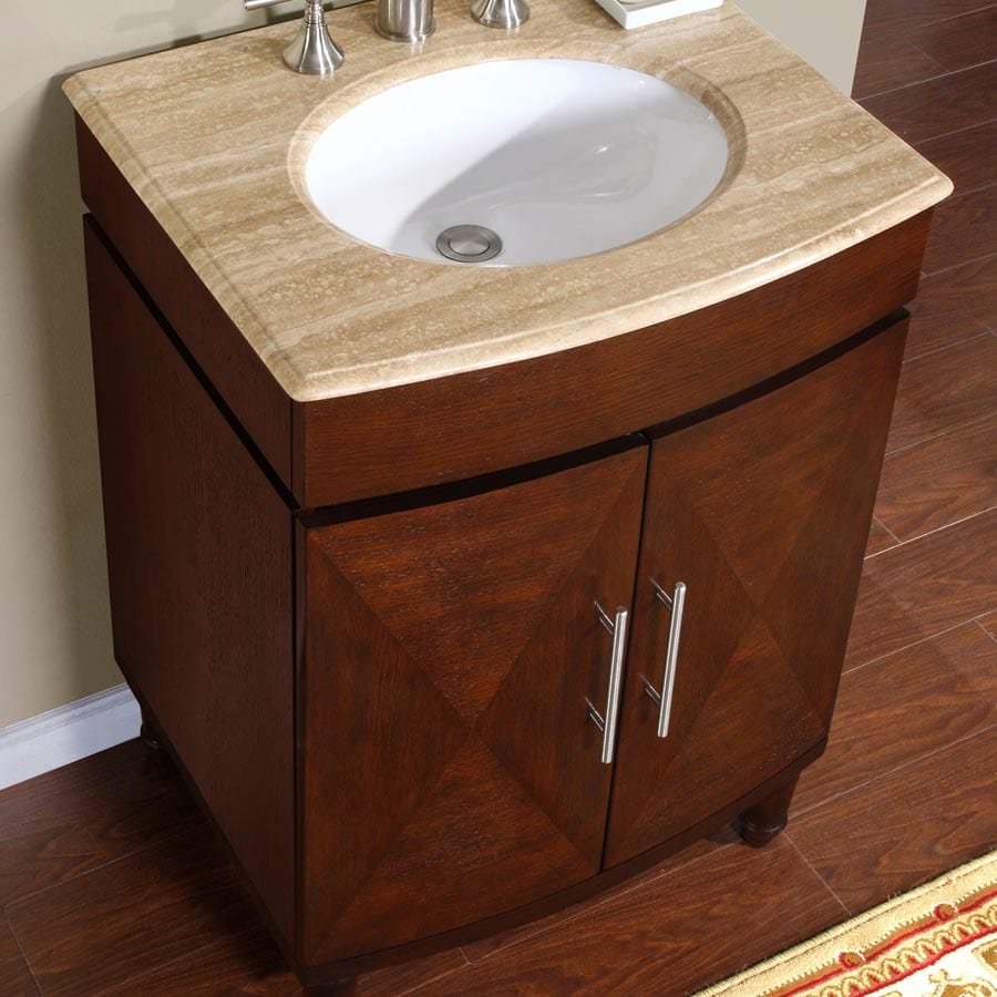 Silkroad Exclusive 26-inch Travertine Top Single Sink Bathroom Vanity - HYP-0220-T-UWC-26 - Molaix610256800387Bathroom VanityHYP-0220-T-UWC-26