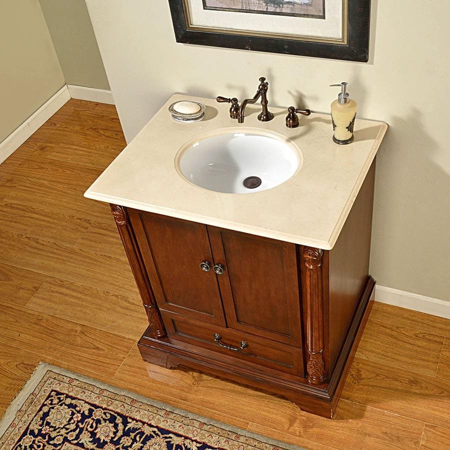 Silkroad Exclusive 32-inch Crema Marfil Marble Top Single Sink Bathroom Vanity - JB-0270-CM-UWC-32 - Molaix610256802275Bathroom VanityJB-0270-CM-UWC-32