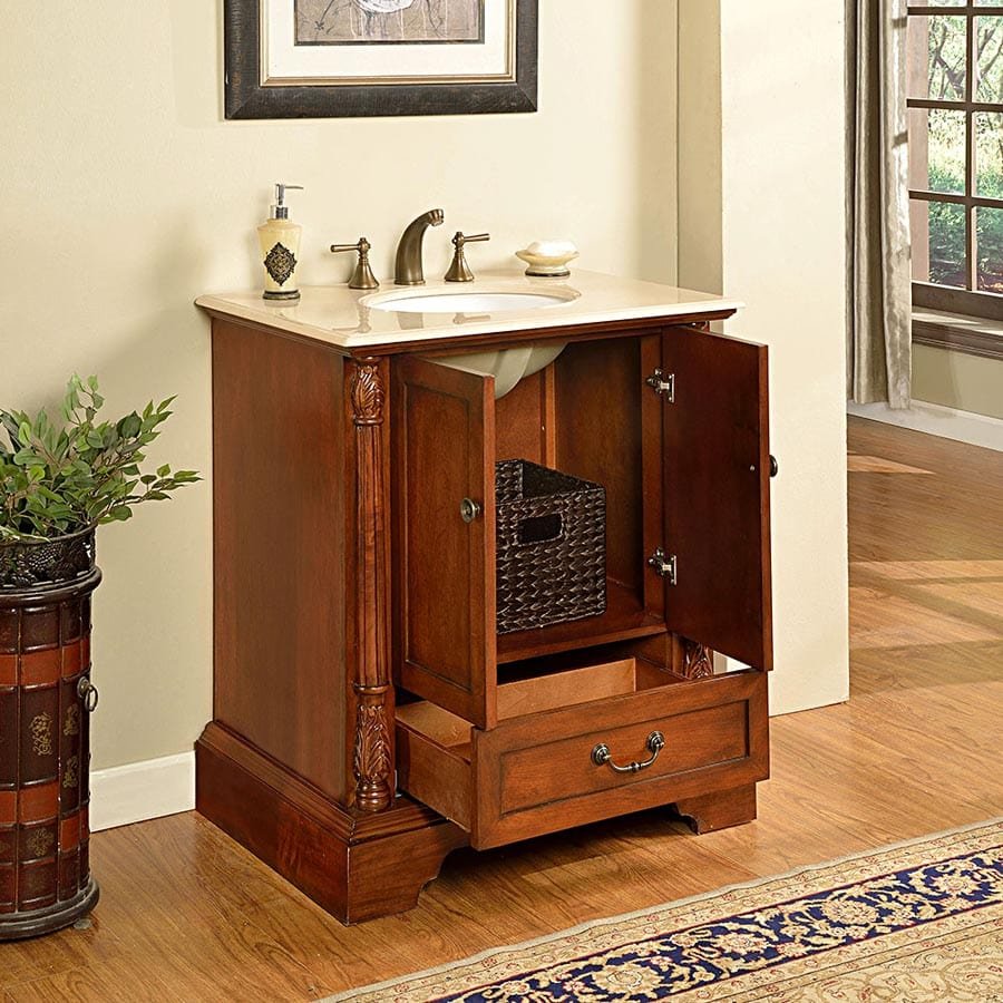Silkroad Exclusive 32-inch Crema Marfil Marble Top Single Sink Bathroom Vanity - JB-0270-CM-UWC-32 - Molaix610256802275Bathroom VanityJB-0270-CM-UWC-32