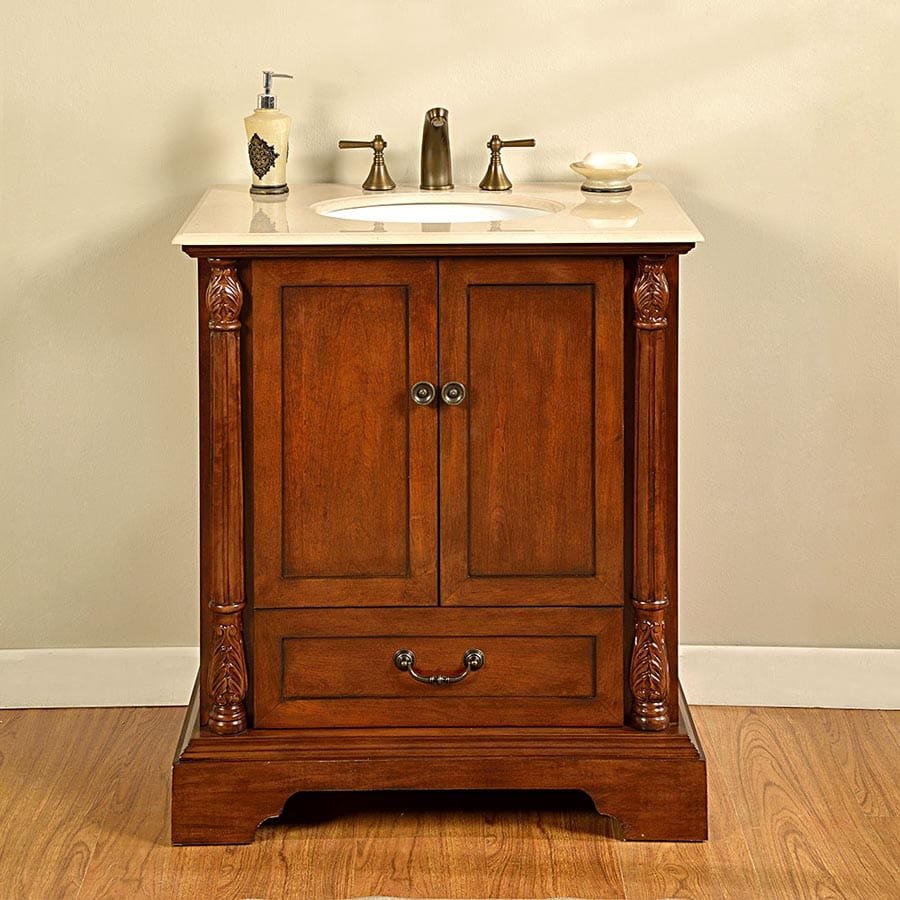 Silkroad Exclusive 32-inch Crema Marfil Marble Top Single Sink Bathroom Vanity - JB-0270-CM-UWC-32 - Molaix610256802275Bathroom VanityJB-0270-CM-UWC-32
