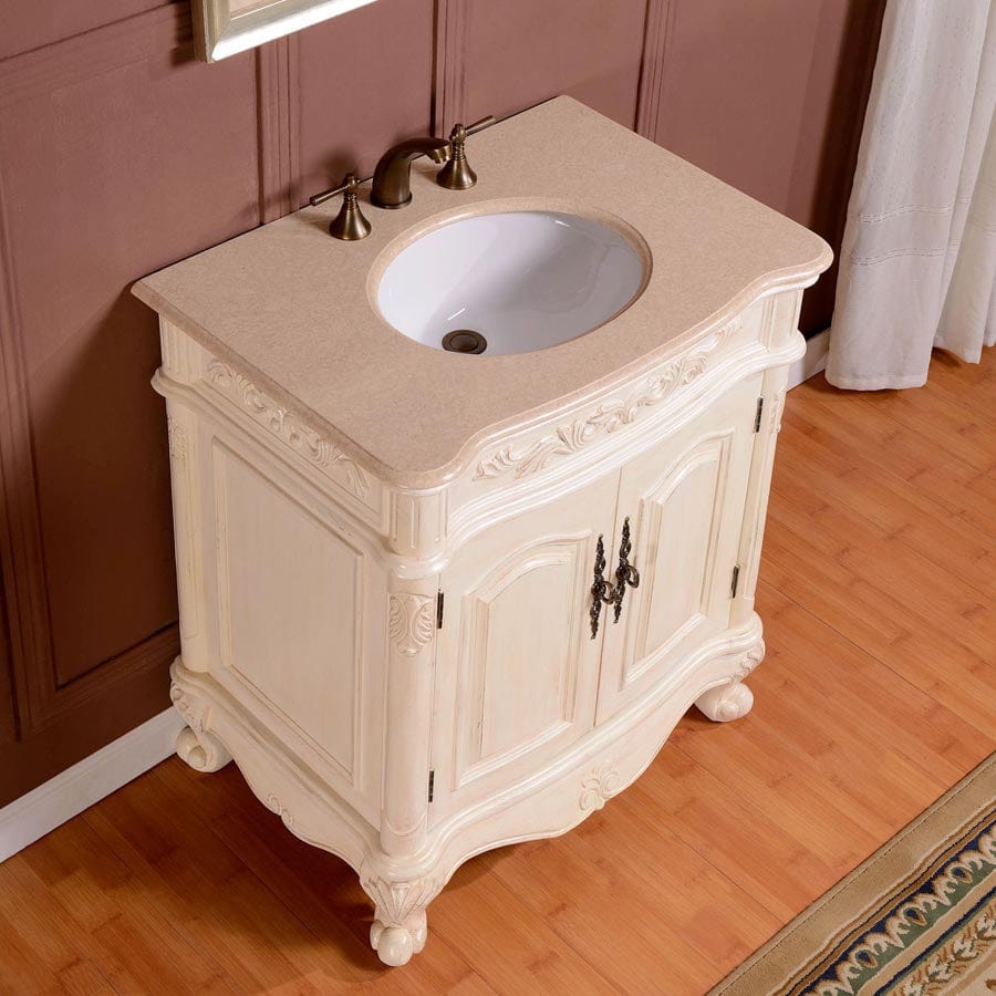 Silkroad Exclusive 32-inch Crema Marfil Marble Top Single Sink Bathroom Vanity - ZY-0250-CM-UWC-32 - Molaix610256802626Bathroom VanityZY-0250-CM-UWC-32