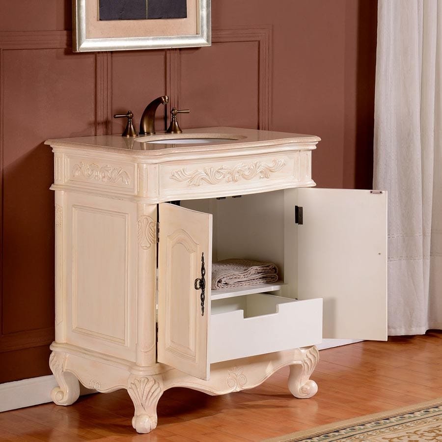 Silkroad Exclusive 32-inch Crema Marfil Marble Top Single Sink Bathroom Vanity - ZY-0250-CM-UWC-32 - Molaix610256802626Bathroom VanityZY-0250-CM-UWC-32