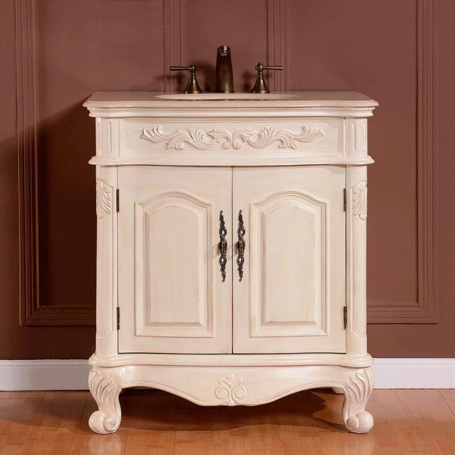 Silkroad Exclusive 32-inch Crema Marfil Marble Top Single Sink Bathroom Vanity - ZY-0250-CM-UWC-32 - Molaix610256802626Bathroom VanityZY-0250-CM-UWC-32