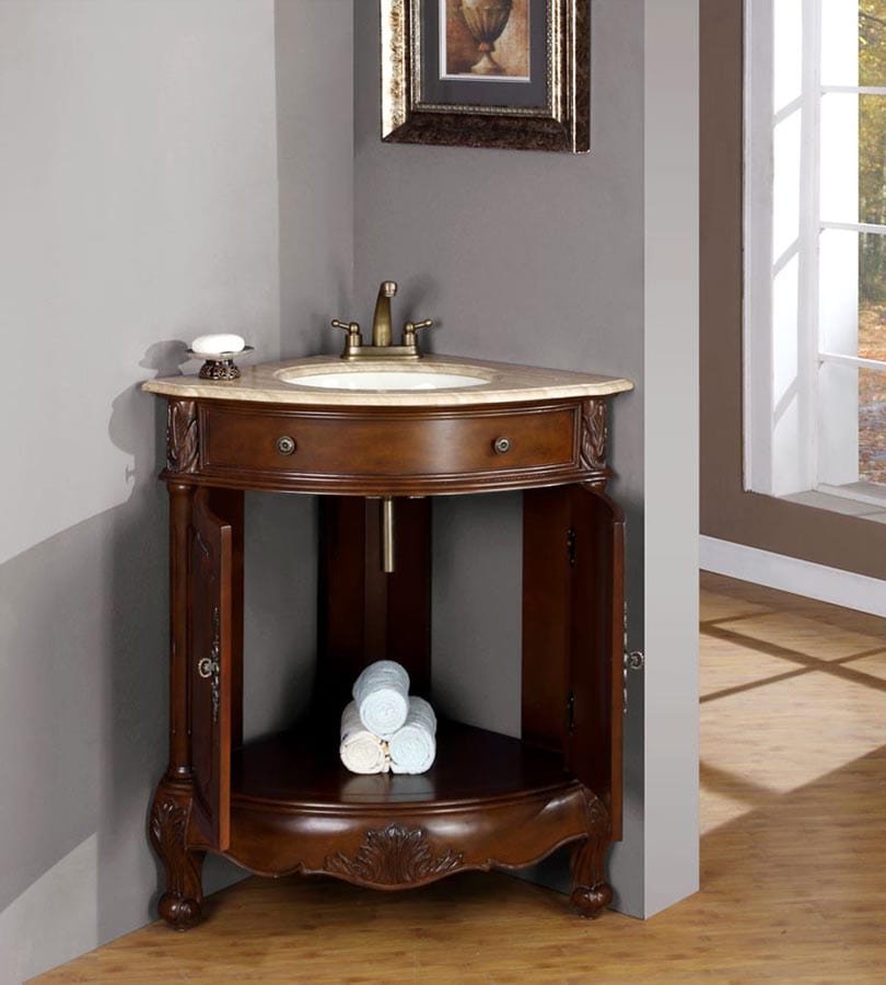 Silkroad Exclusive 32-inch Travertine Top Single Sink Bathroom Vanity - LTP-0126B-T-UWC-32 - Molaix610256801988Bathroom VanityLTP-0126B-T-UWC-32