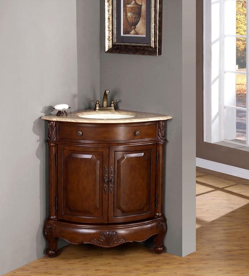 Silkroad Exclusive 32-inch Travertine Top Single Sink Bathroom Vanity - LTP-0126B-T-UWC-32 - Molaix610256801988Bathroom VanityLTP-0126B-T-UWC-32
