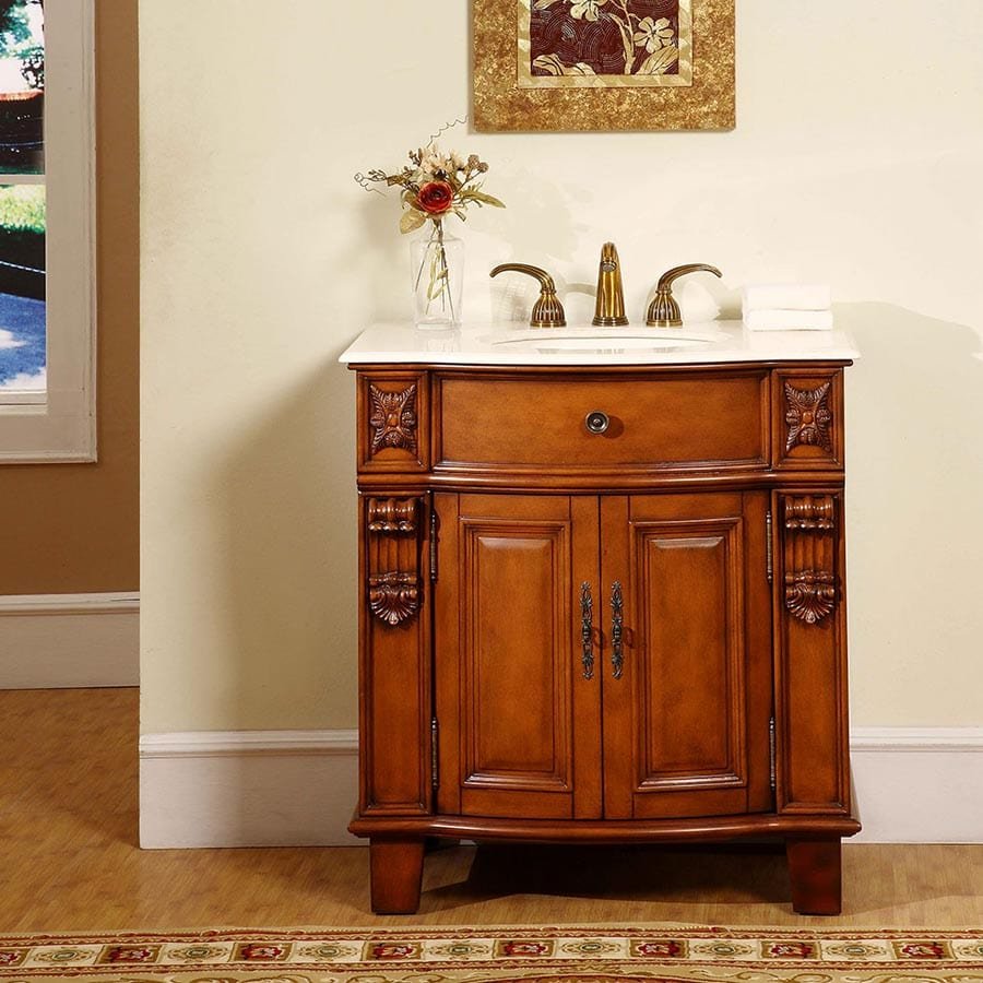 Silkroad Exclusive 33-inch Crema Marfil Marble Top Single Sink Bathroom Vanity - HYP-0204-CM-UIC-33 - Molaix610256800066Bathroom VanityHYP-0204-CM-UIC-33