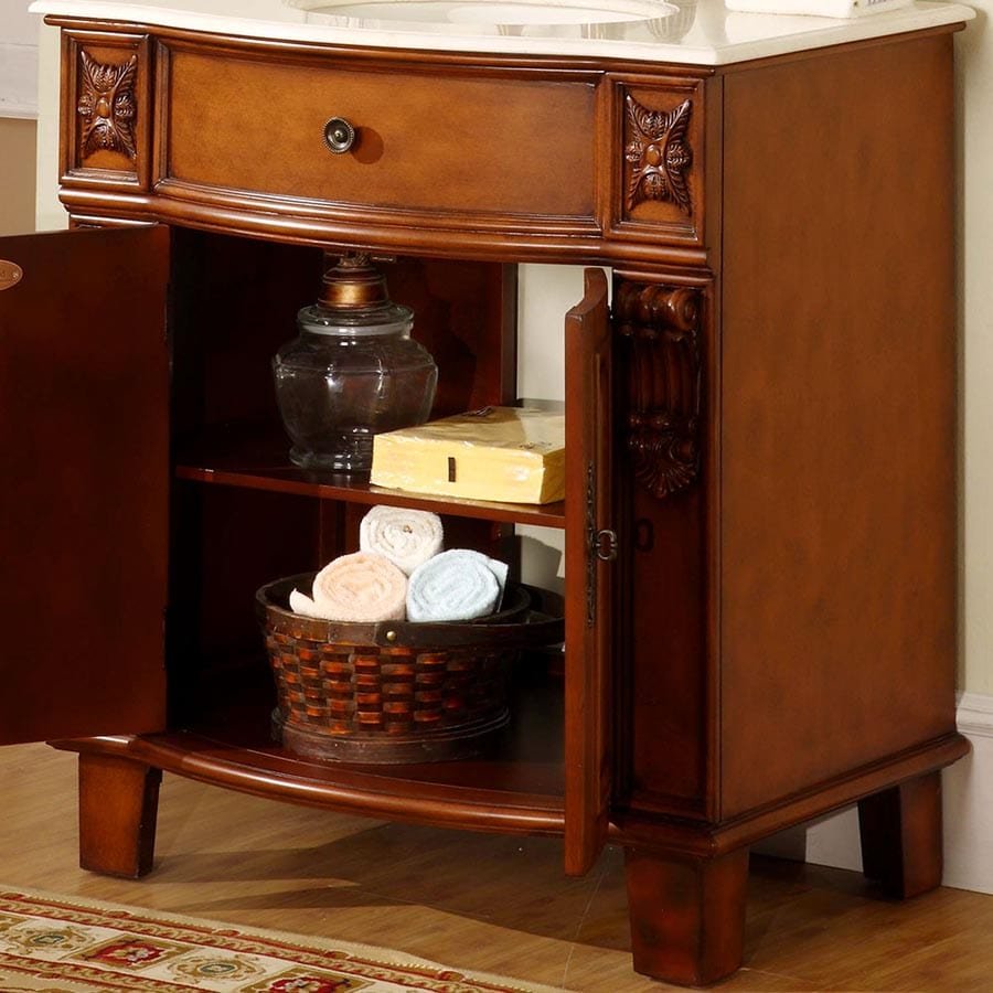 Silkroad Exclusive 33-inch Crema Marfil Marble Top Single Sink Bathroom Vanity - HYP-0204-CM-UIC-33 - Molaix610256800066Bathroom VanityHYP-0204-CM-UIC-33