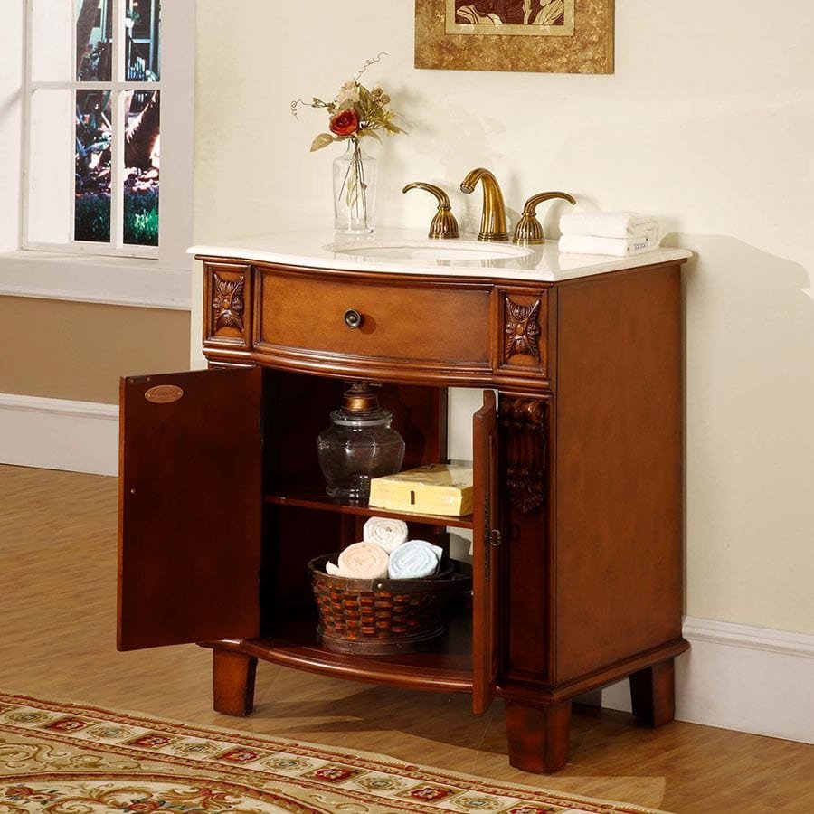 Silkroad Exclusive 33-inch Crema Marfil Marble Top Single Sink Bathroom Vanity - HYP-0204-CM-UIC-33 - Molaix610256800066Bathroom VanityHYP-0204-CM-UIC-33