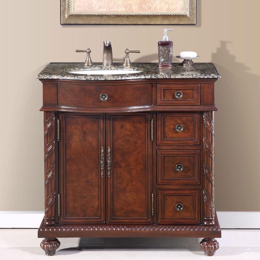 Silkroad Exclusive 36-inch Baltic Brown Granite Top Single Sink Bathroom Vanity - HYP-0213-BB-UWC-36-L - Molaix610256800264Bathroom VanityHYP-0213-BB-UWC-36-L
