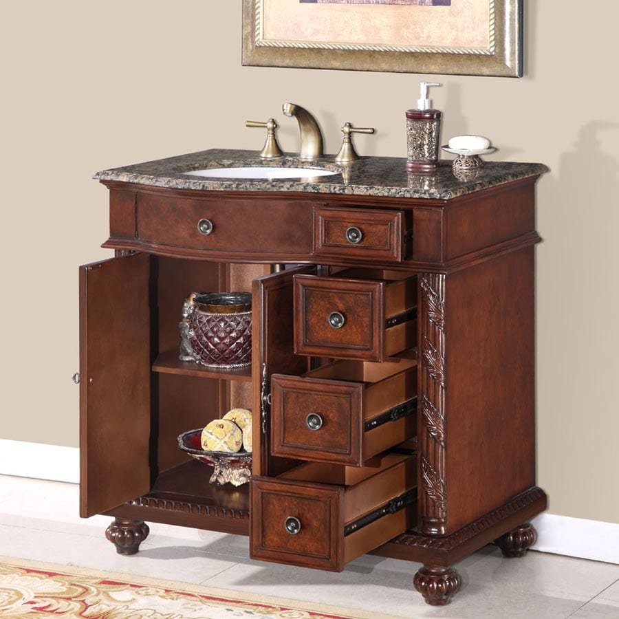 Silkroad Exclusive 36-inch Baltic Brown Granite Top Single Sink Bathroom Vanity - HYP-0213-BB-UWC-36-L - Molaix610256800264Bathroom VanityHYP-0213-BB-UWC-36-L