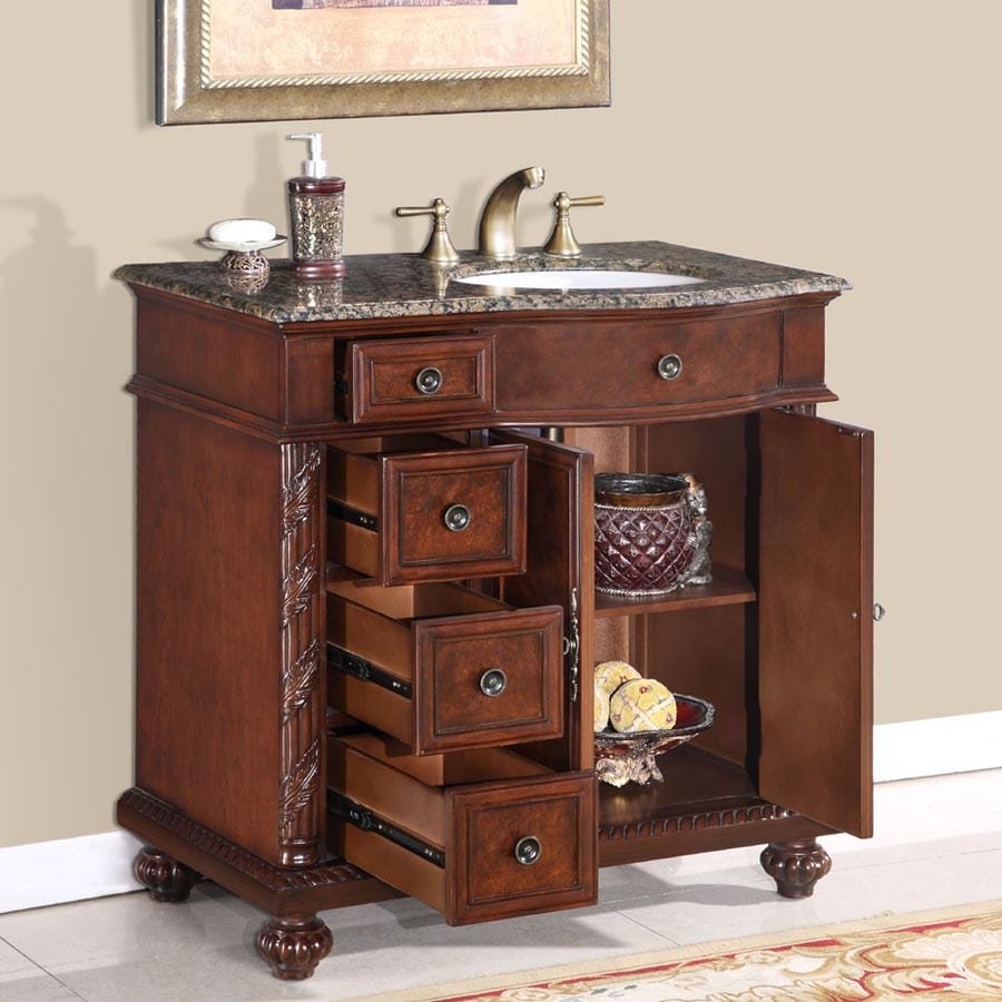 Silkroad Exclusive 36-inch Baltic Brown Granite Top Single Sink Bathroom Vanity - HYP-0213-BB-UWC-36-R - Molaix610256800271Bathroom VanityHYP-0213-BB-UWC-36-R