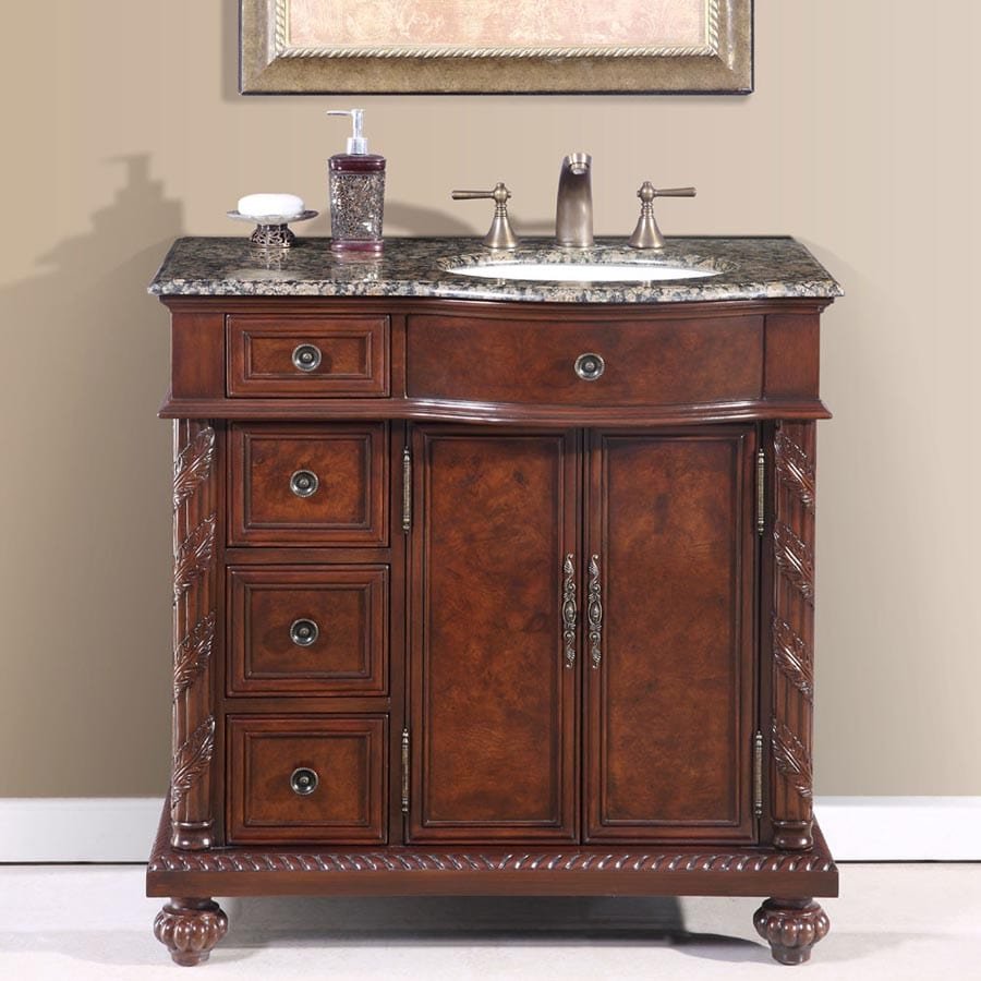 Silkroad Exclusive 36-inch Baltic Brown Granite Top Single Sink Bathroom Vanity - HYP-0213-BB-UWC-36-R - Molaix610256800271Bathroom VanityHYP-0213-BB-UWC-36-R