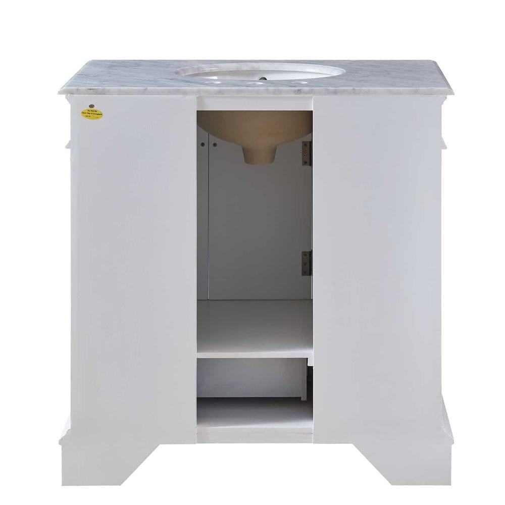 Silkroad Exclusive 36-inch Carrara White Marble Top Single Sink Bathroom Vanity - HYP-0212-WM-UWC-36 - Molaix610256802800Bathroom VanityHYP-0212-WM-UWC-36