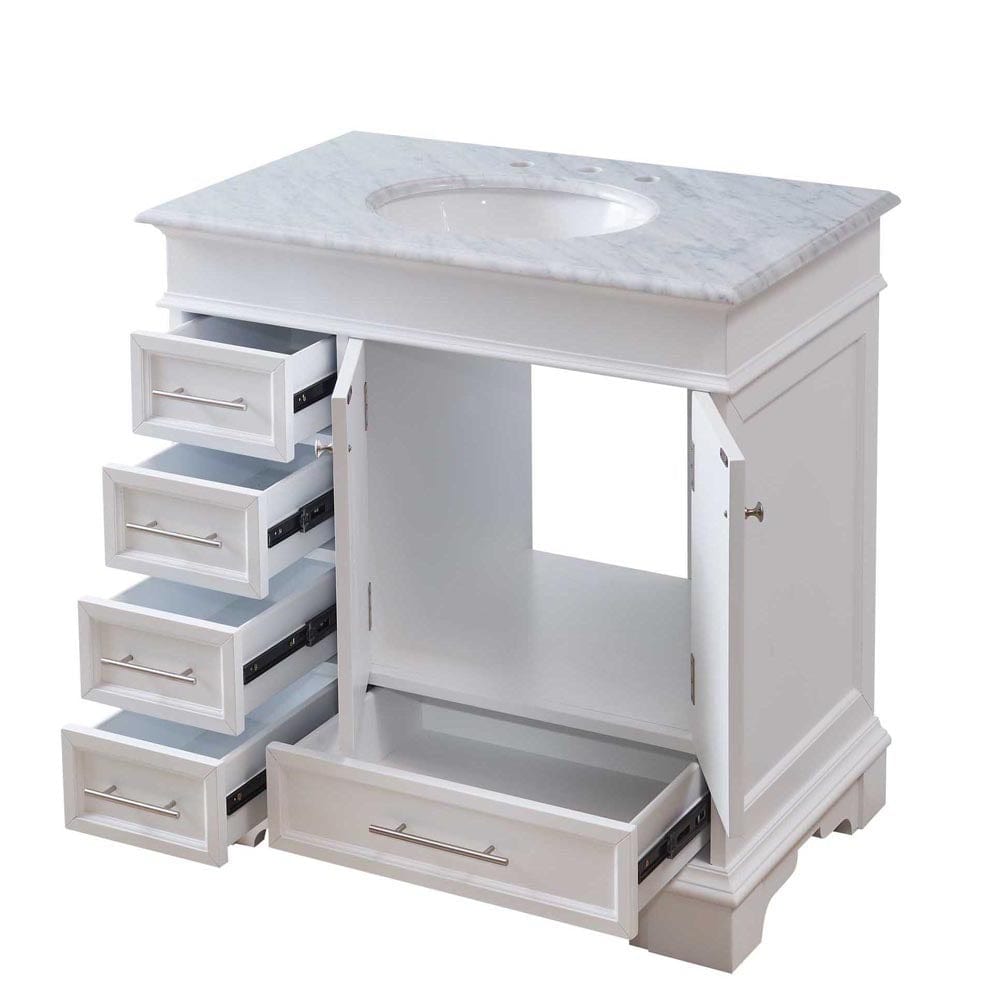 Silkroad Exclusive 36-inch Carrara White Marble Top Single Sink Bathroom Vanity - HYP-0212-WM-UWC-36 - Molaix610256802800Bathroom VanityHYP-0212-WM-UWC-36