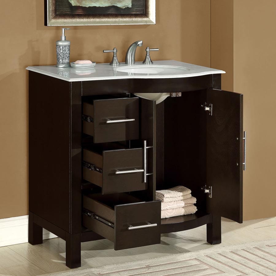 Silkroad Exclusive 36-inch Carrara White Marble Top Single Sink Bathroom Vanity - HYP-0912-WM-UWC-36-R - Molaix610256802718Bathroom VanityHYP-0912-WM-UWC-36-R