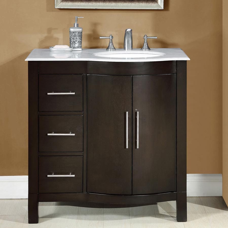 Silkroad Exclusive 36-inch Carrara White Marble Top Single Sink Bathroom Vanity - HYP-0912-WM-UWC-36-R - Molaix610256802718Bathroom VanityHYP-0912-WM-UWC-36-R
