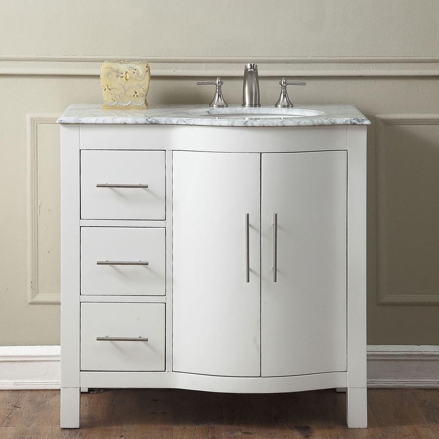 Silkroad Exclusive 36-inch Carrara White Marble Top Single Sink Bathroom Vanity - V0290WW36R - Molaix600316839068Bathroom VanityV0290WW36R