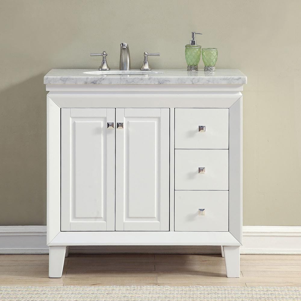 Silkroad Exclusive 36-inch Carrara White Marble Top Single Sink Bathroom Vanity - V0320WW36L - Molaix600316839181Bathroom VanityV0320WW36L