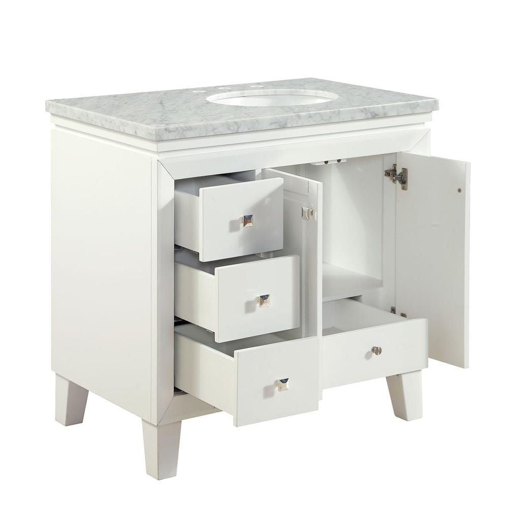 Silkroad Exclusive 36-inch Carrara White Marble Top Single Sink Bathroom Vanity - V0320WW36R - Molaix600316839198Bathroom VanityV0320WW36R