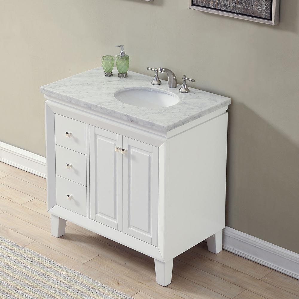 Silkroad Exclusive 36-inch Carrara White Marble Top Single Sink Bathroom Vanity - V0320WW36R - Molaix600316839198Bathroom VanityV0320WW36R